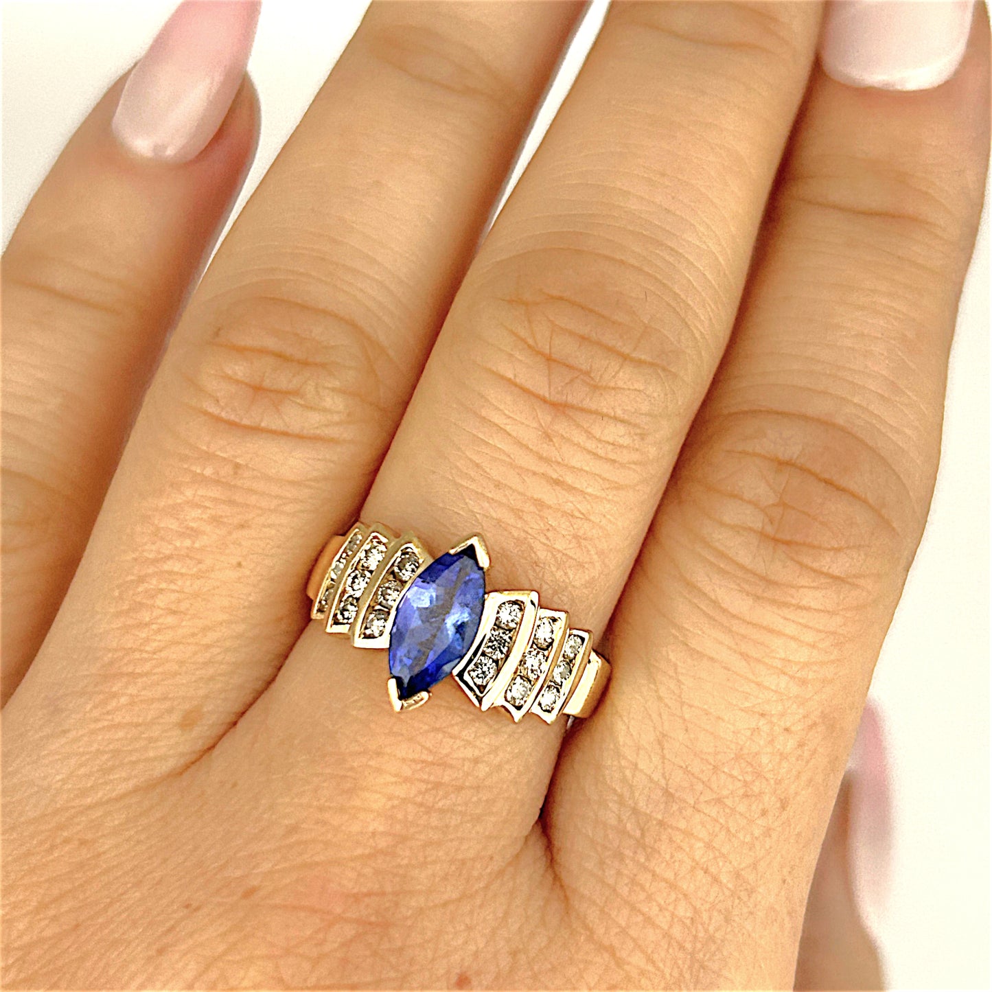 GOLD DEAL | 14ct Gold Bold Blue Tanzanite 1.00ct & Diamond 0.36ct Ring Valuation $6,237