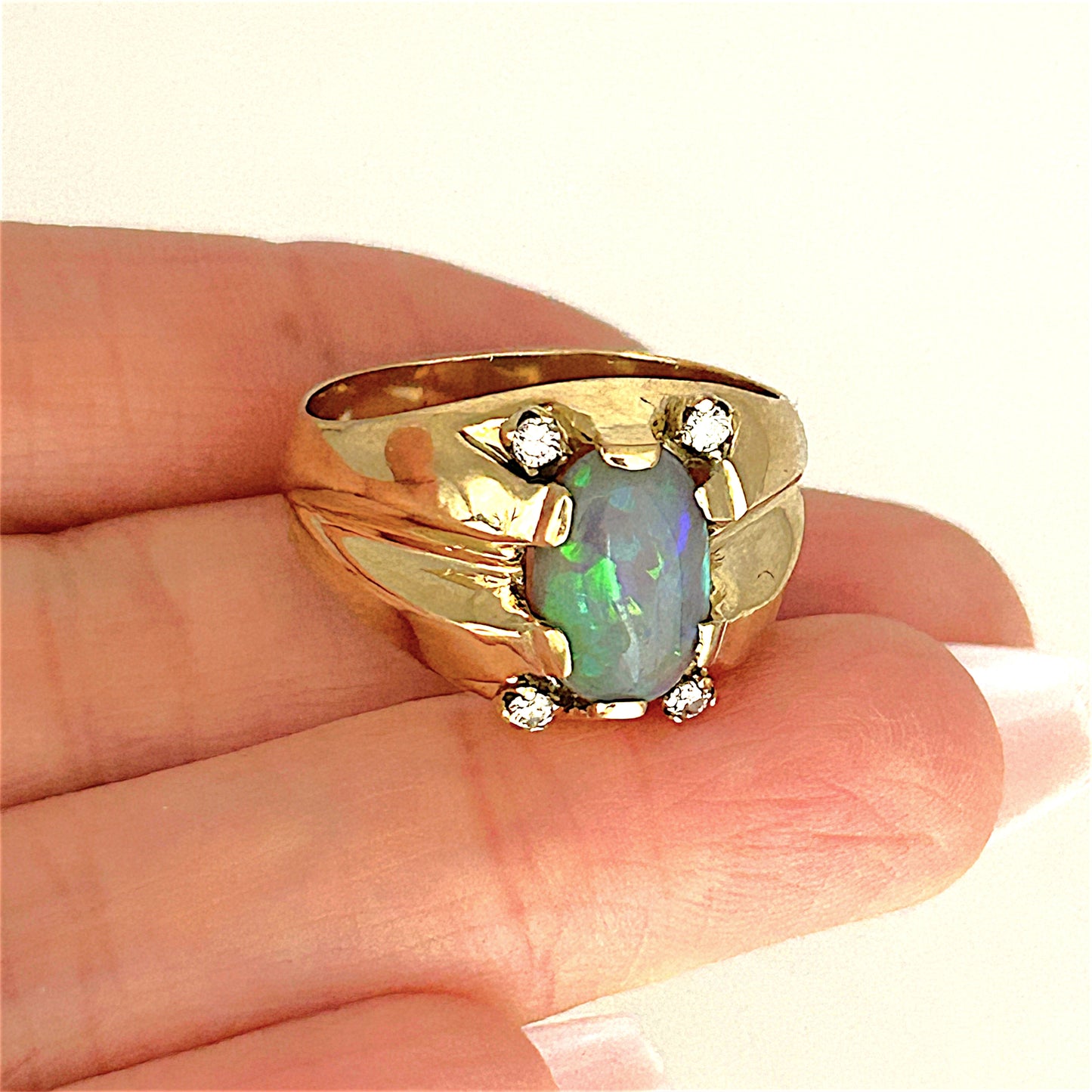 GOLD DEAL | 18ct (18K) Gold Serene Sparkle Oval Opal & Diamond Ring Valuation $10,750