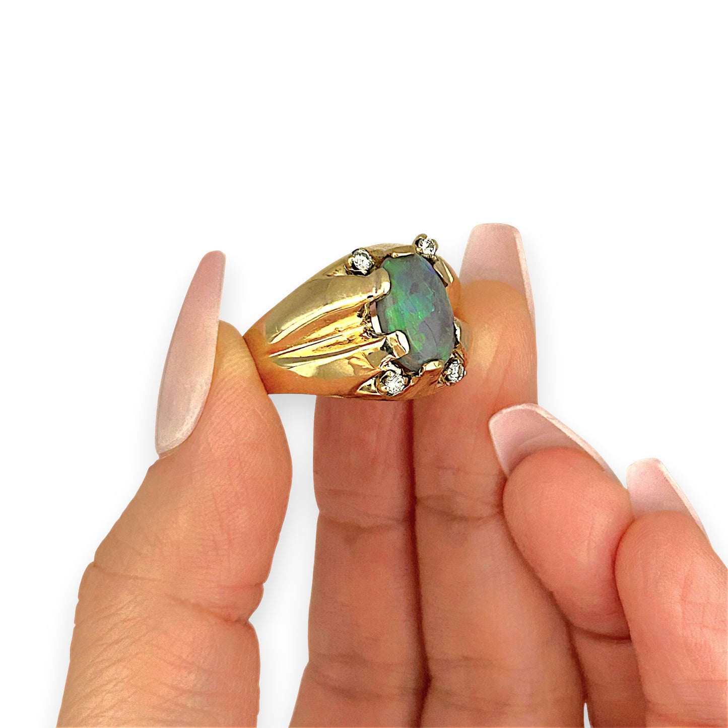 GOLD DEAL | 18ct (18K) Gold Serene Sparkle Oval Opal & Diamond Ring Valuation $10,750