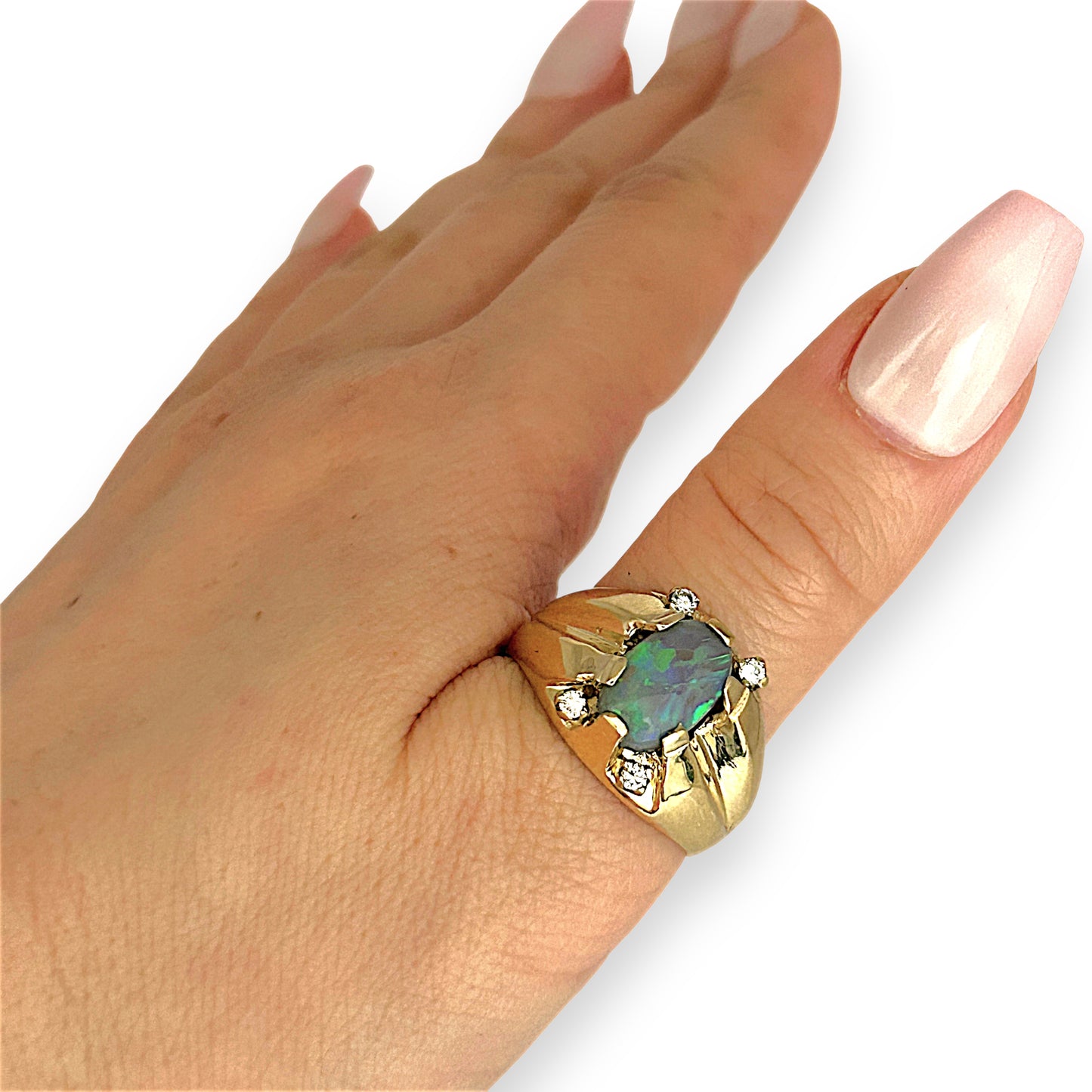 GOLD DEAL | 18ct (18K) Gold Serene Sparkle Oval Opal & Diamond Ring Valuation $10,750