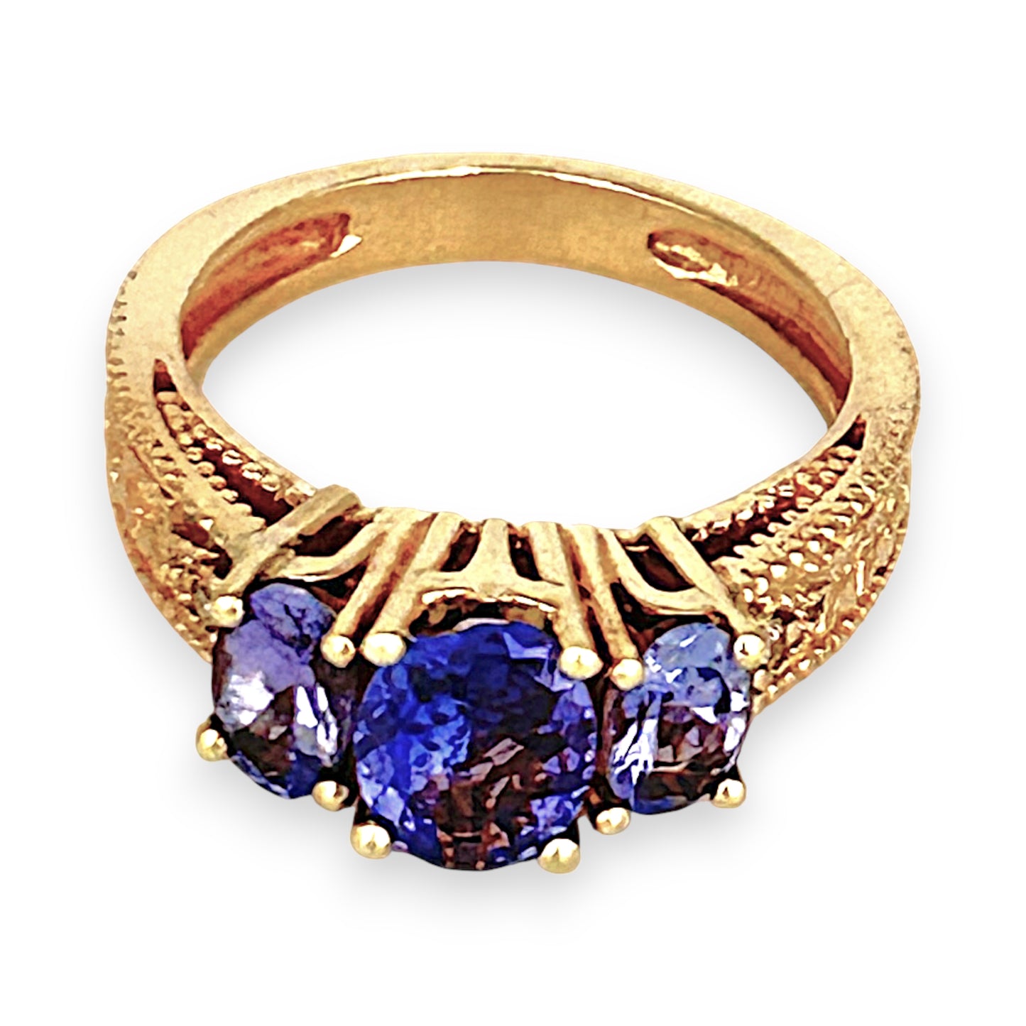 GOLD DEAL | 14ct Gold Luxurious Tri Tanzanite 2.0ct & Diamond Ring Valuation $5,456