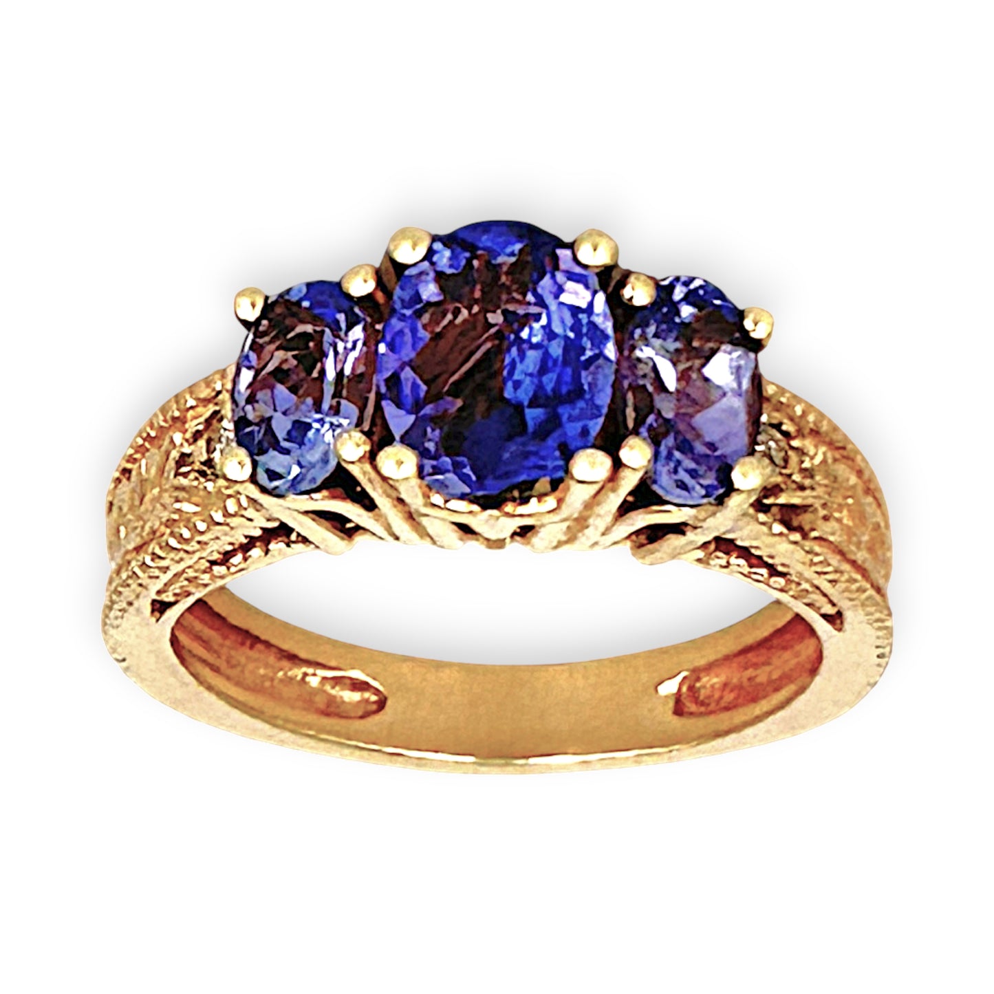 GOLD DEAL | 14ct Gold Luxurious Tri Tanzanite 2.0ct & Diamond Ring Valuation $5,456