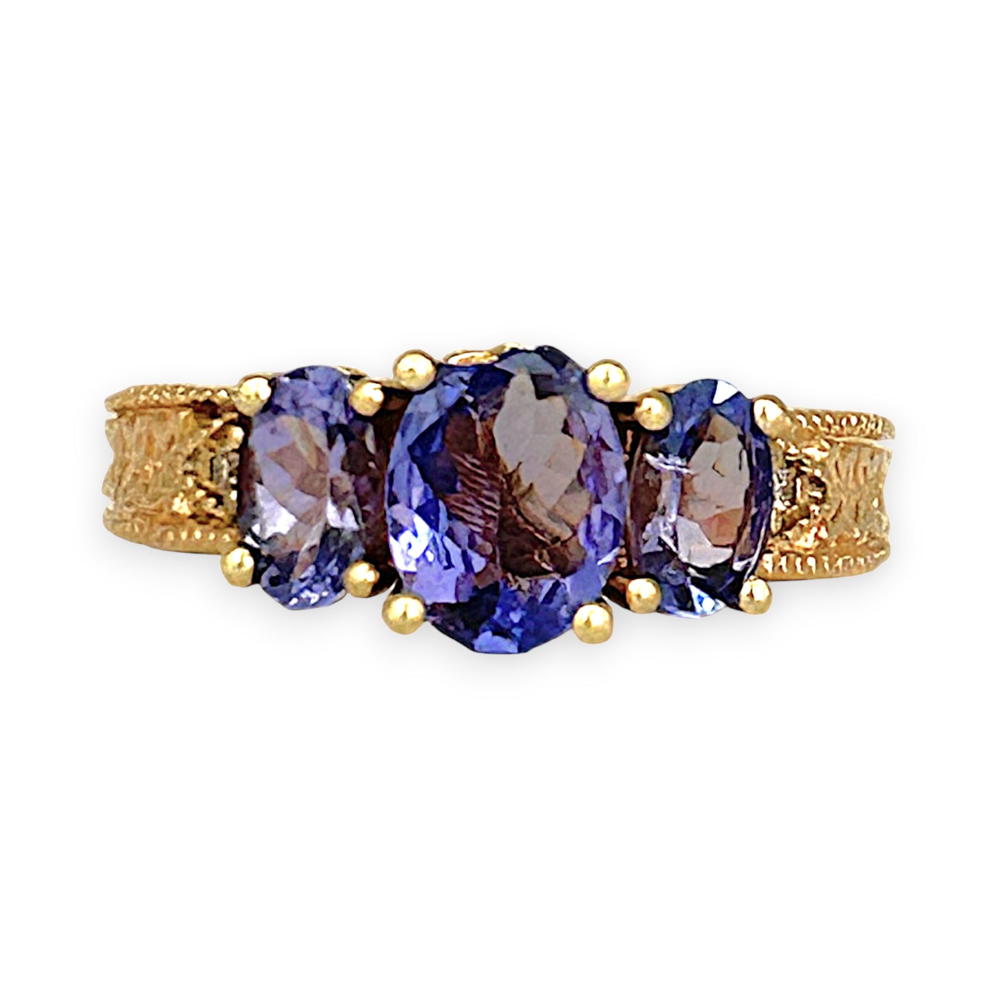 GOLD DEAL | 14ct Gold Luxurious Tri Tanzanite 2.0ct & Diamond Ring Valuation $5,456