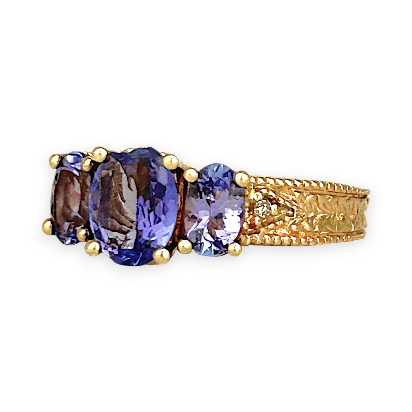 GOLD DEAL | 14ct Gold Luxurious Tri Tanzanite 2.0ct & Diamond Ring Valuation $5,456