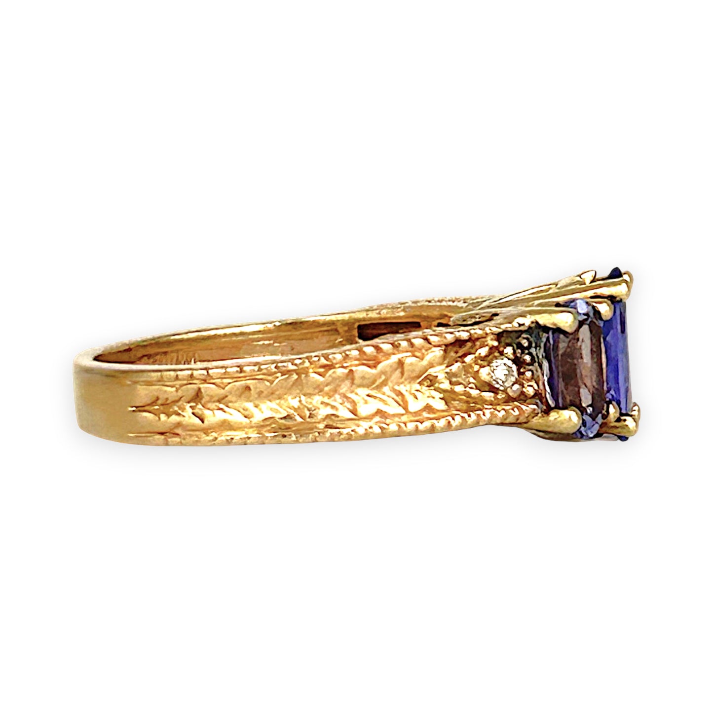 GOLD DEAL | 14ct Gold Luxurious Tri Tanzanite 2.0ct & Diamond Ring Valuation $5,456