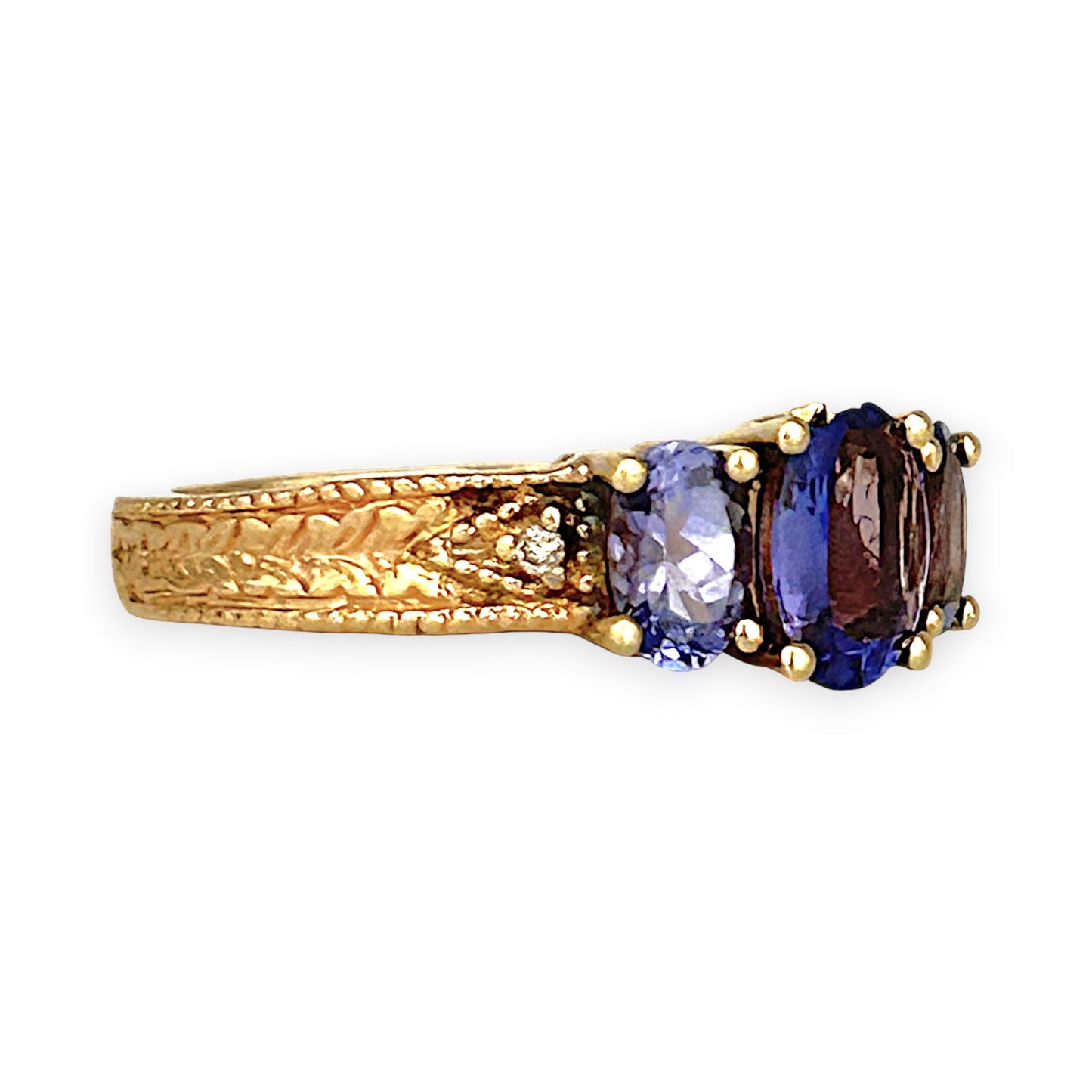 GOLD DEAL | 14ct Gold Luxurious Tri Tanzanite 2.0ct & Diamond Ring Valuation $5,456