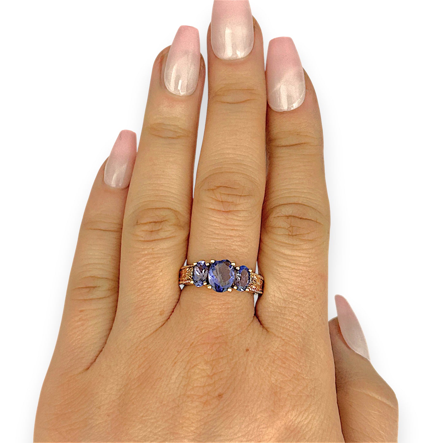 GOLD DEAL | 14ct Gold Luxurious Tri Tanzanite 2.0ct & Diamond Ring Valuation $5,456