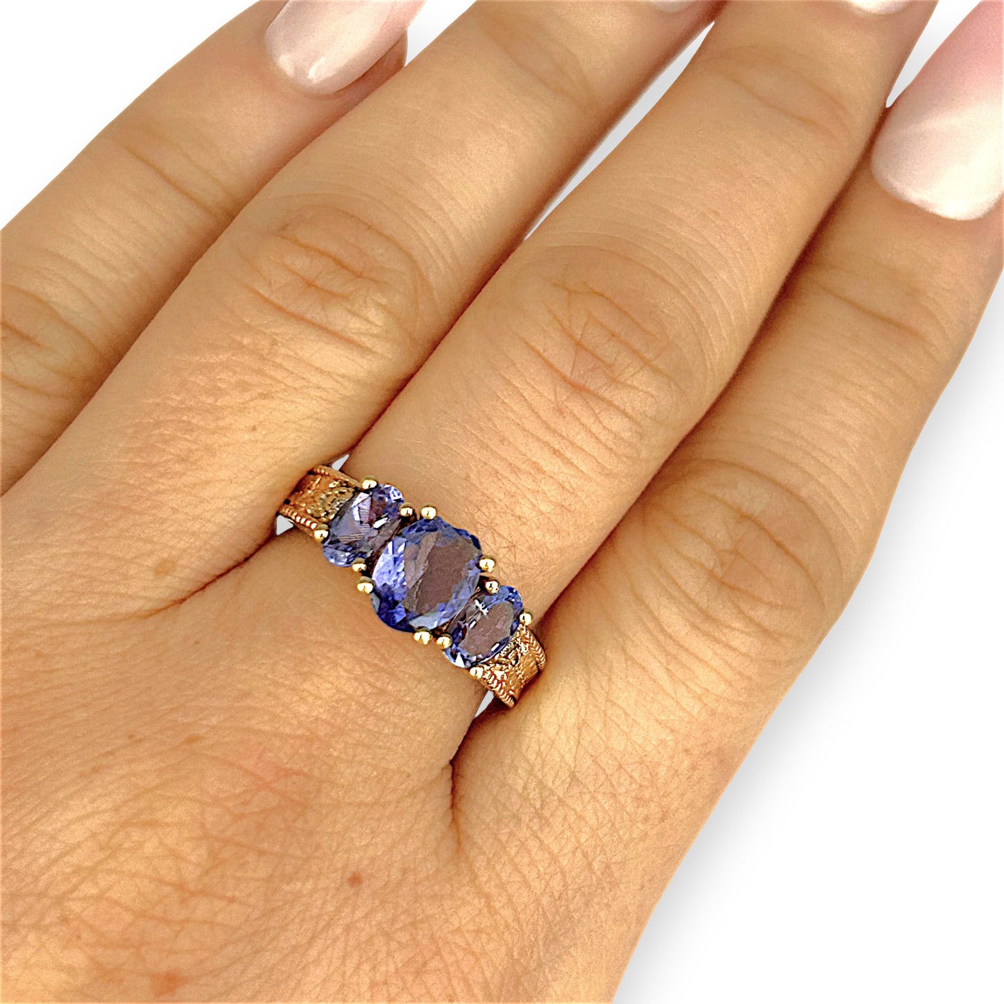 GOLD DEAL | 14ct Gold Luxurious Tri Tanzanite 2.0ct & Diamond Ring Valuation $5,456