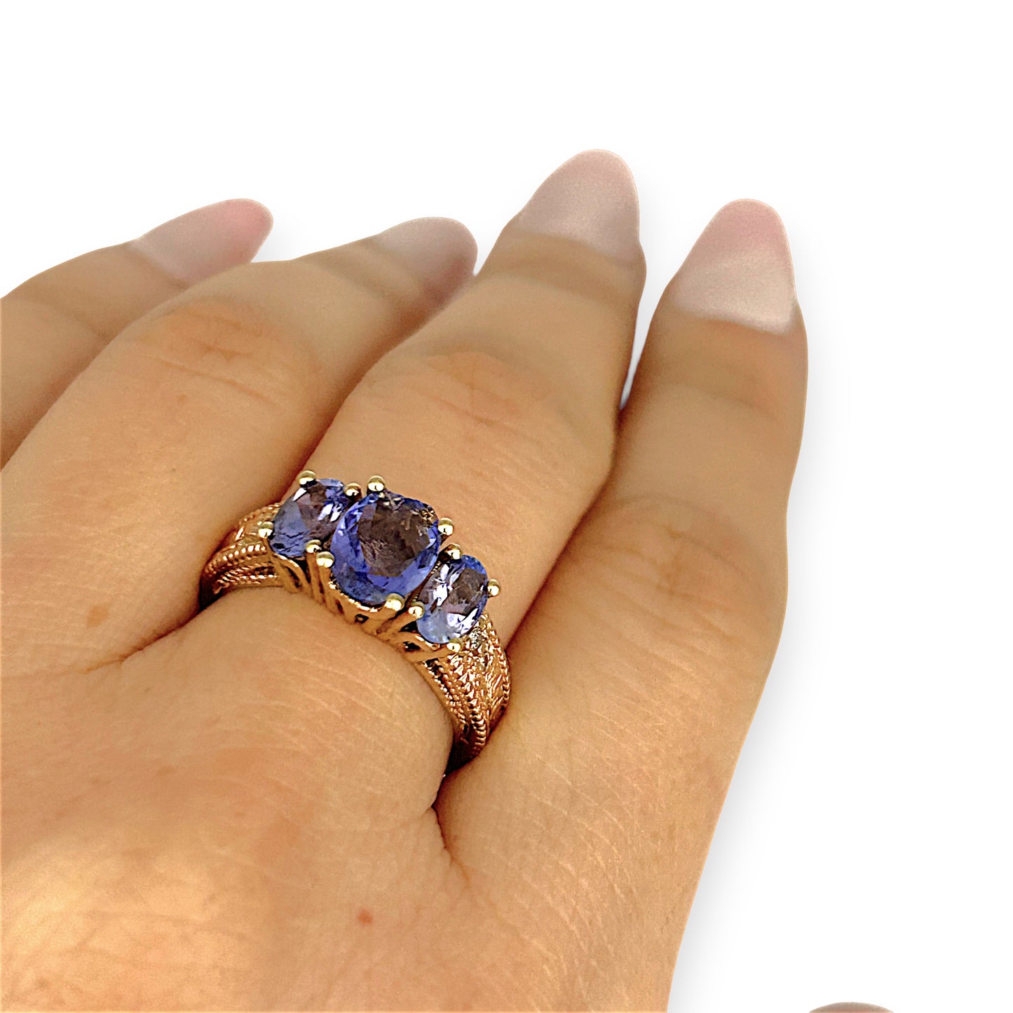 GOLD DEAL | 14ct Gold Luxurious Tri Tanzanite 2.0ct & Diamond Ring Valuation $5,456