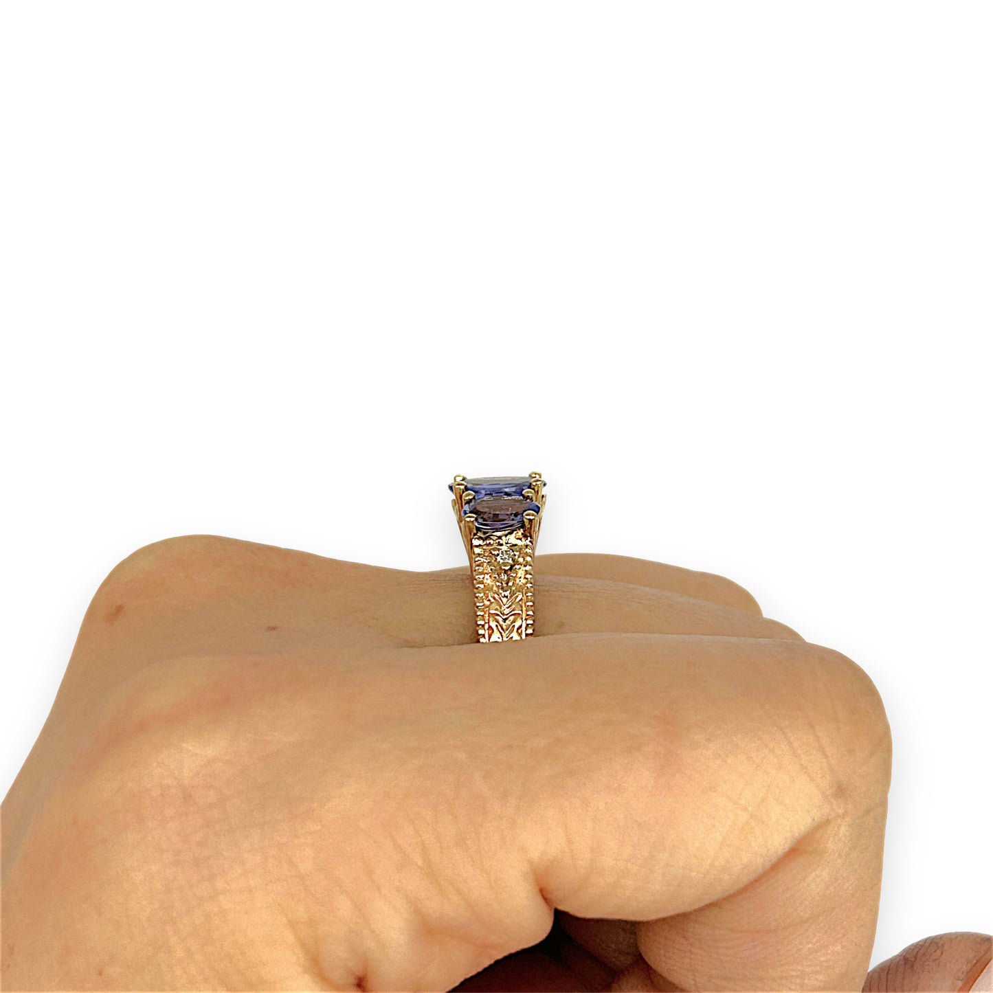 GOLD DEAL | 14ct Gold Luxurious Tri Tanzanite 2.0ct & Diamond Ring Valuation $5,456