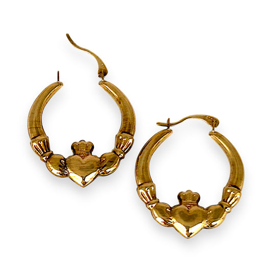 GOLD DEAL | 9ct Gold Claddagh Hoop Earrings – Symbols of Love, Loyalty & Friendship