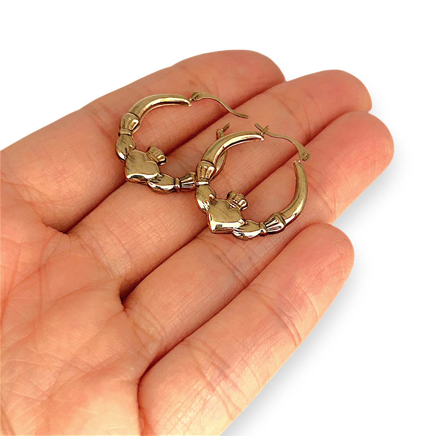 GOLD DEAL | 9ct Gold Claddagh Hoop Earrings – Symbols of Love, Loyalty & Friendship