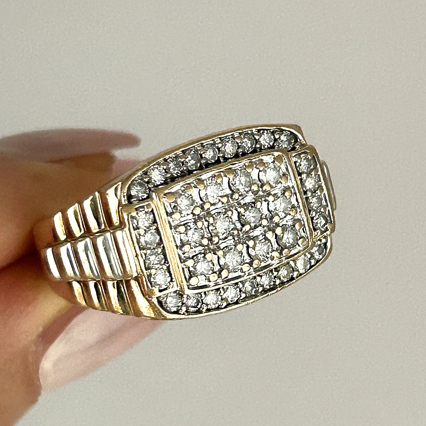 GOLD DEAL | 10ct (10K) Y/W Gold MICHAEL HILL Regal Grid Diamond 1.00ct Statement Ring