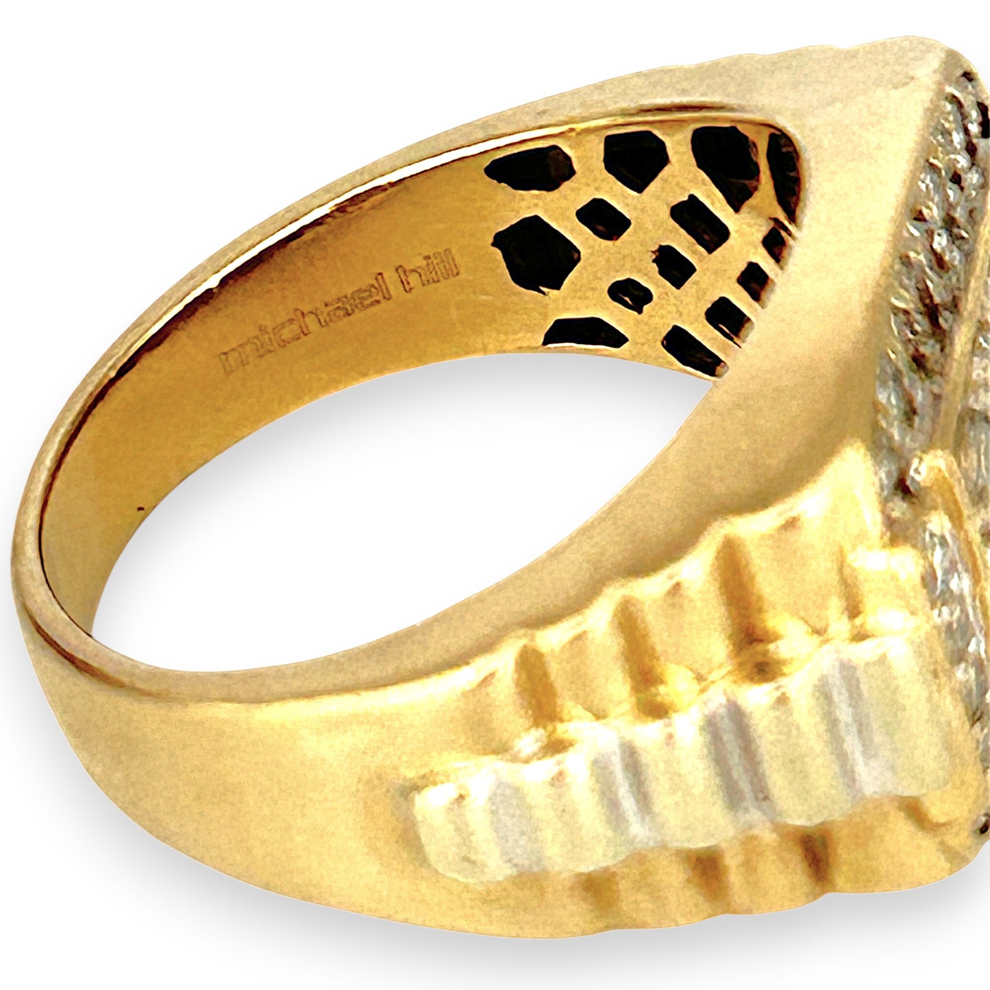 GOLD DEAL | 10ct (10K) Y/W Gold MICHAEL HILL Regal Grid Diamond 1.00ct Statement Ring