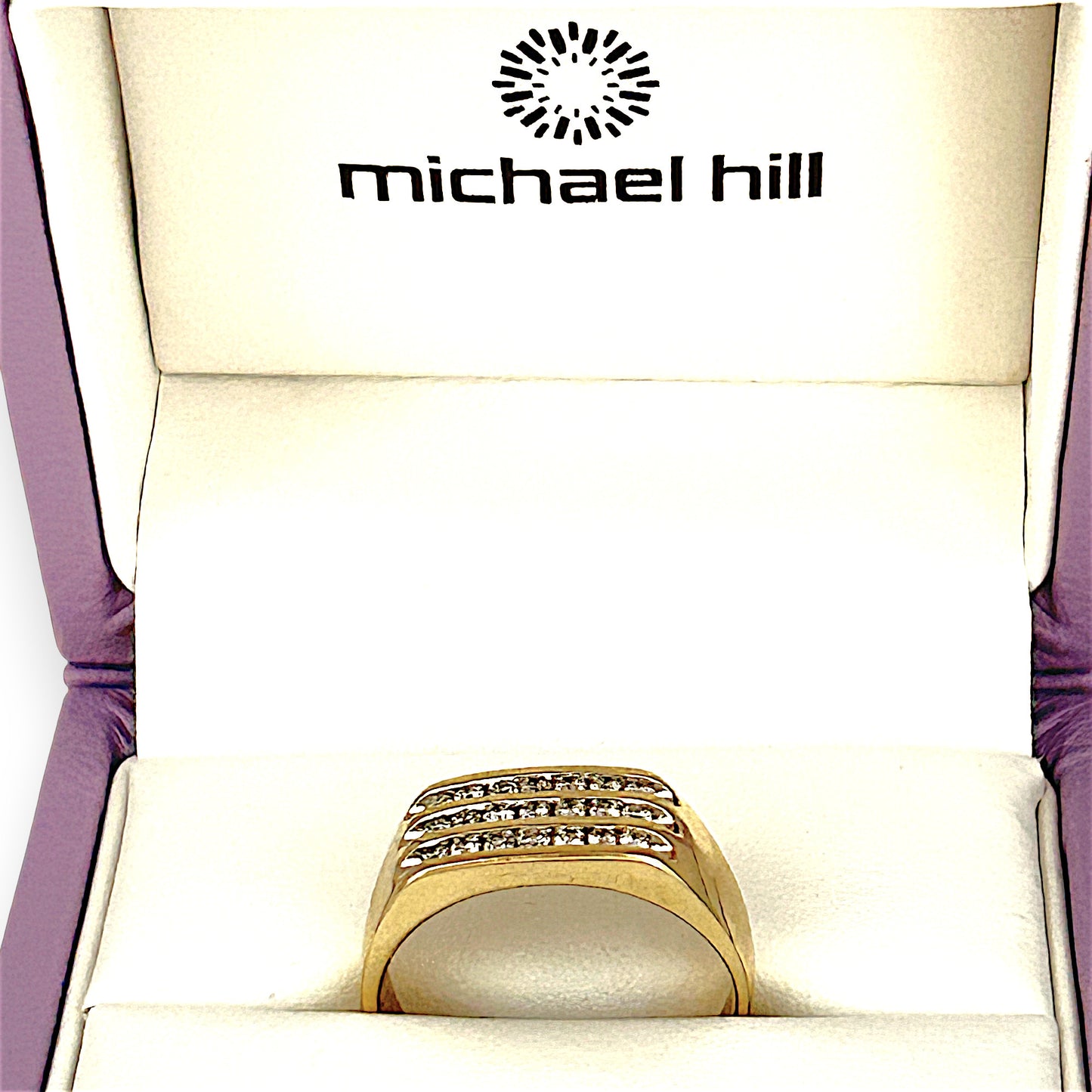 GOLD DEAL | 10ct (10K) Gold MICHAEL HILL Triple Row Diamond 0.50ct Ring Valuation $3,629