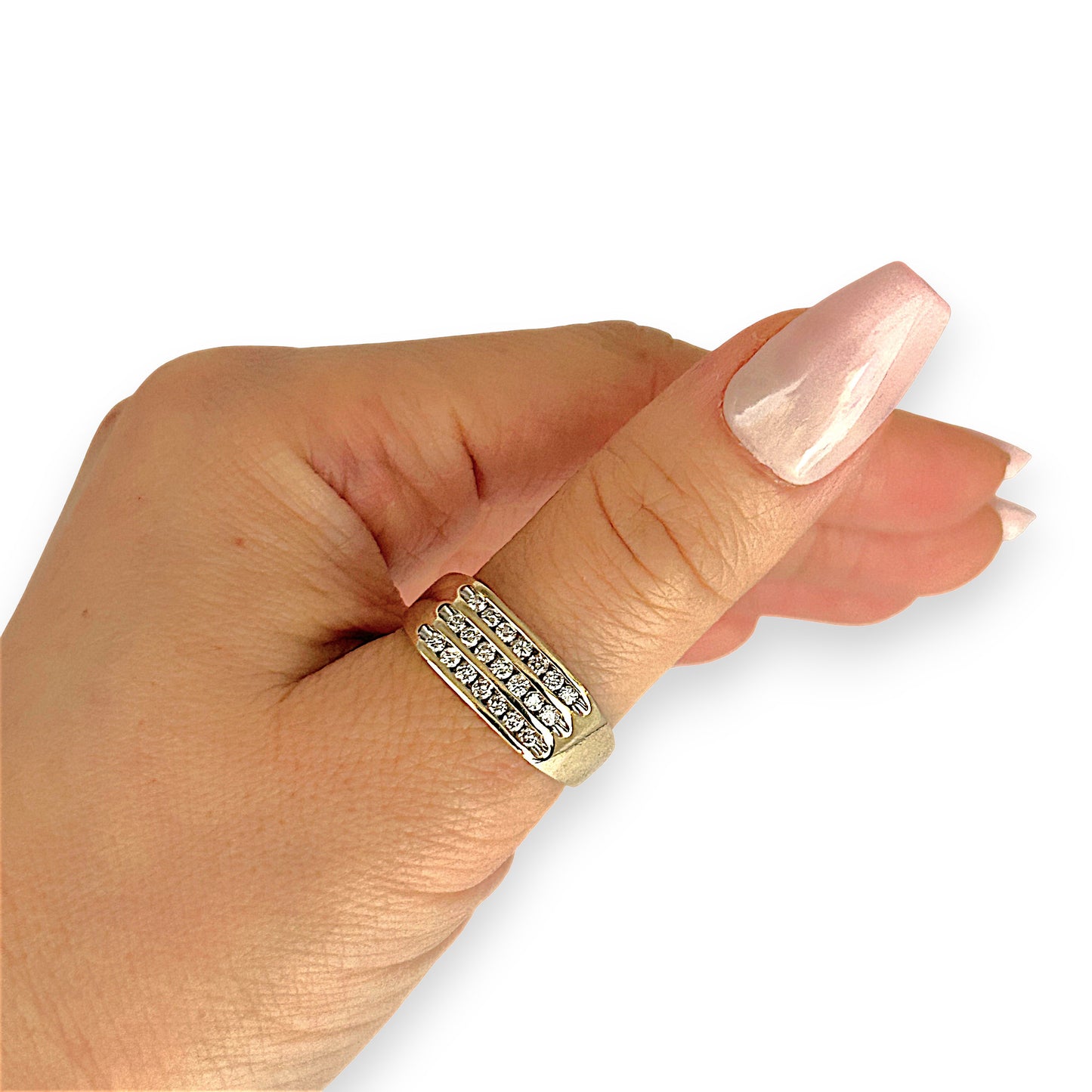GOLD DEAL | 10ct (10K) Gold MICHAEL HILL Triple Row Diamond 0.50ct Ring Valuation $3,629