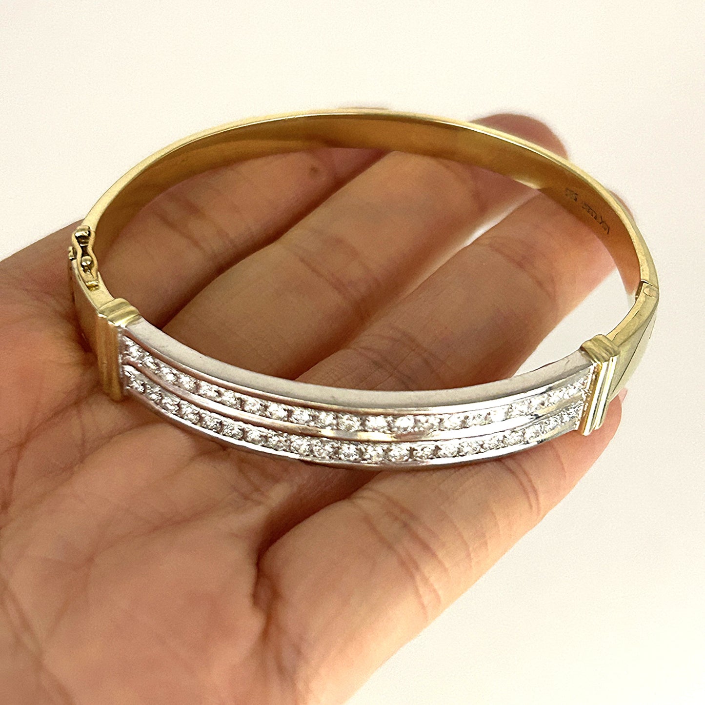 GOLD DEAL | 14ct (14K) Y/W Gold Lustre Line Bangle with 1.60ct Diamonds Valuation $15,950