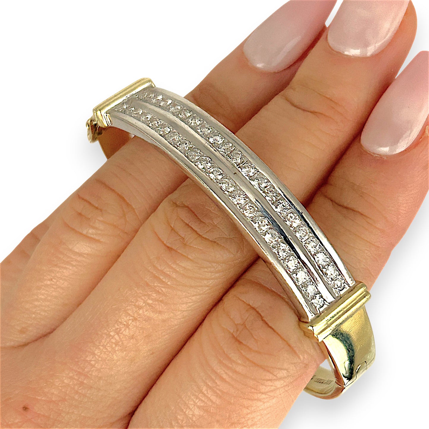 GOLD DEAL | 14ct (14K) Y/W Gold Lustre Line Bangle with 1.60ct Diamonds Valuation $15,950