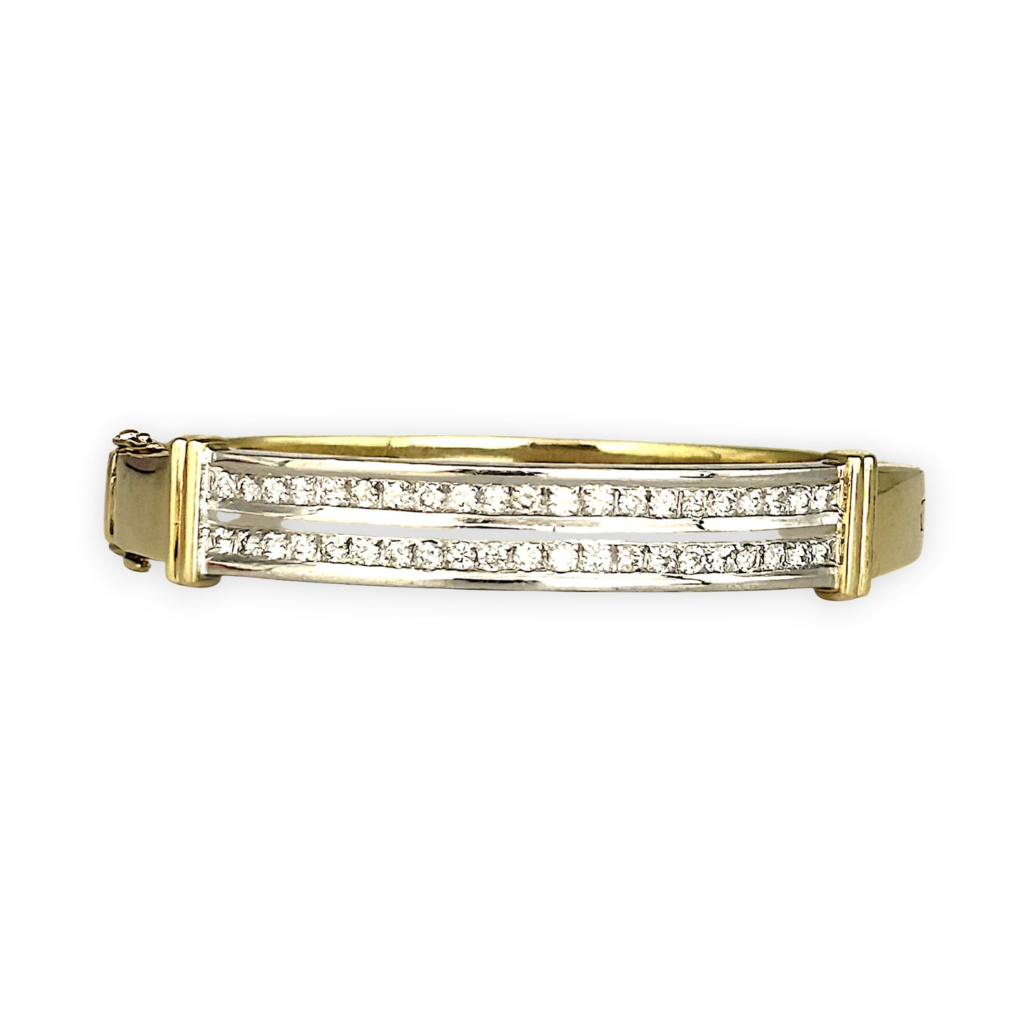 GOLD DEAL | 14ct (14K) Y/W Gold Lustre Line Bangle with 1.60ct Diamonds Valuation $15,950