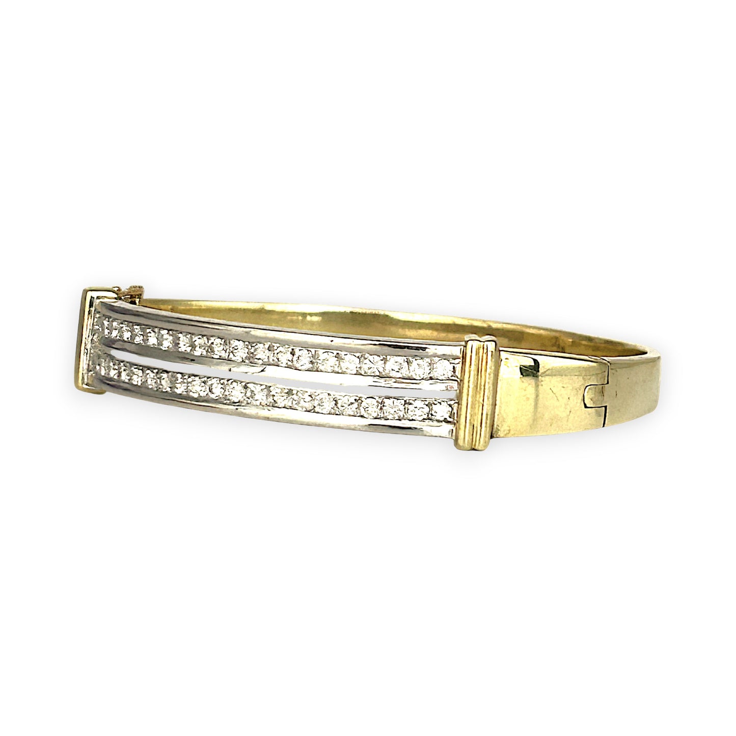 GOLD DEAL | 14ct (14K) Y/W Gold Lustre Line Bangle with 1.60ct Diamonds Valuation $15,950