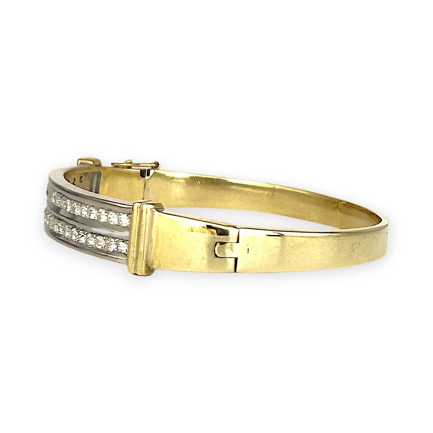 GOLD DEAL | 14ct (14K) Y/W Gold Lustre Line Bangle with 1.60ct Diamonds Valuation $15,950