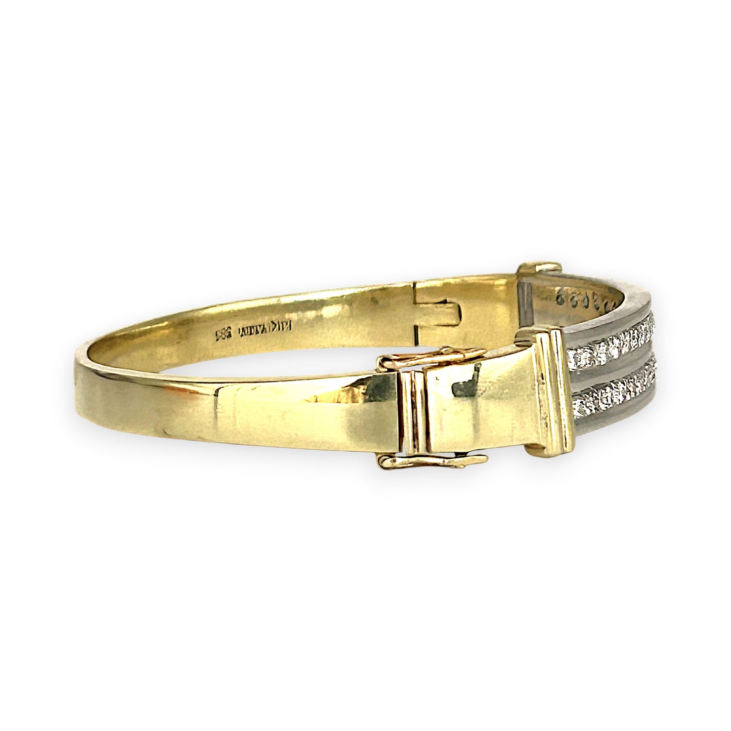 GOLD DEAL | 14ct (14K) Y/W Gold Lustre Line Bangle with 1.60ct Diamonds Valuation $15,950