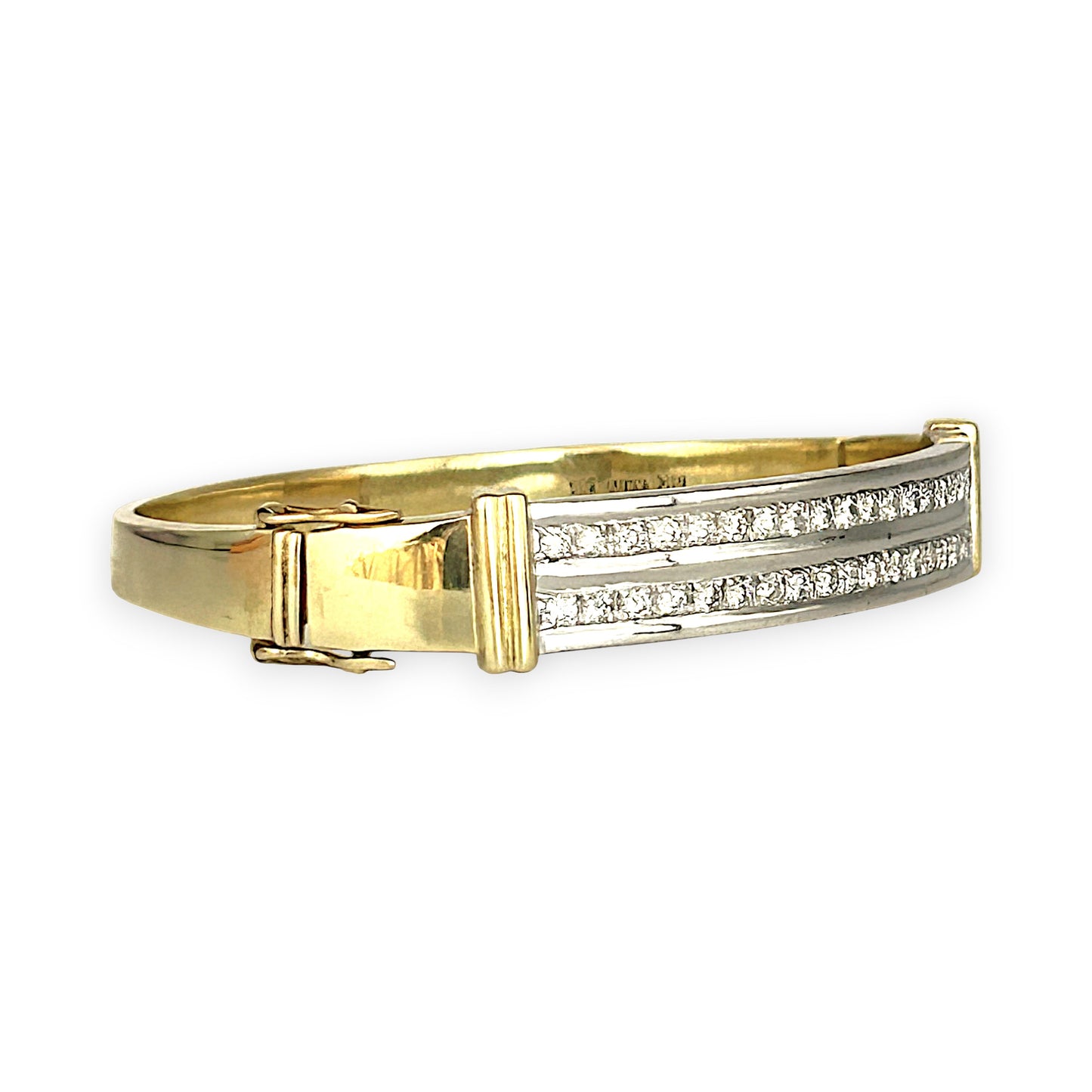 GOLD DEAL | 14ct (14K) Y/W Gold Lustre Line Bangle with 1.60ct Diamonds Valuation $15,950