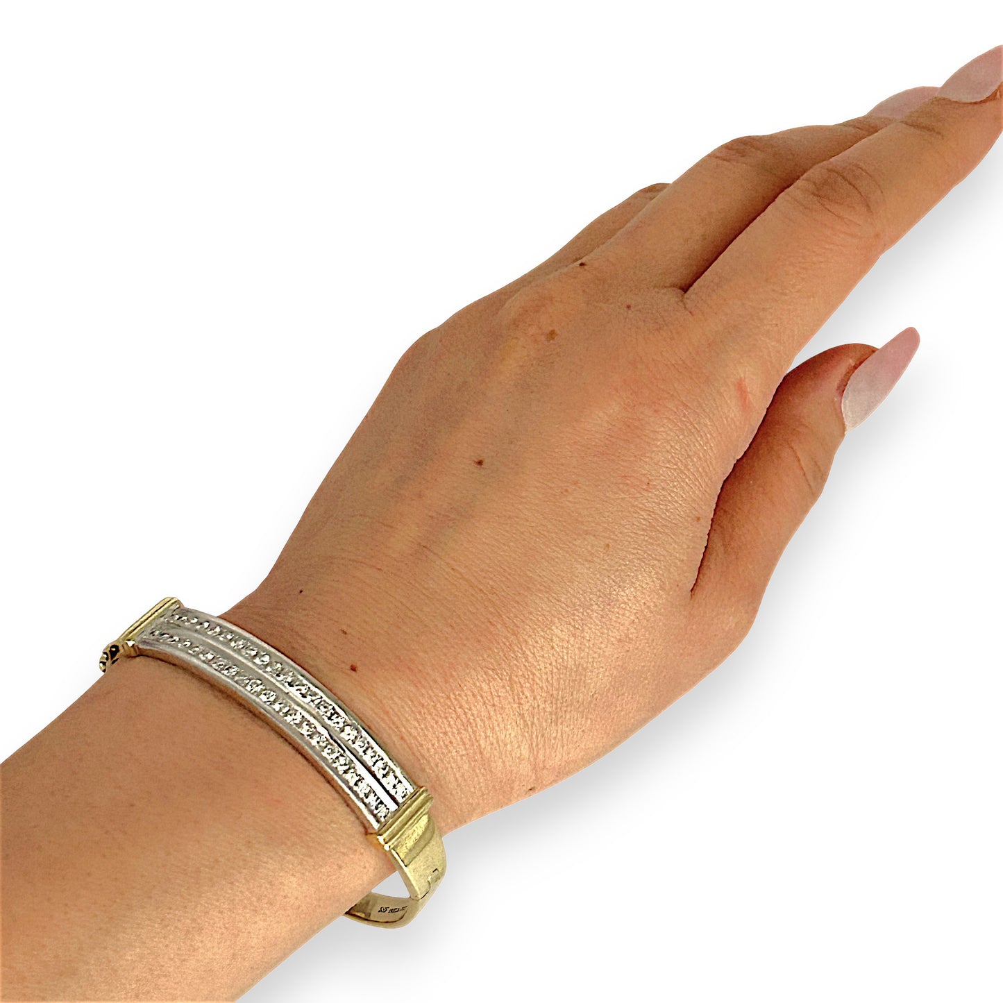 GOLD DEAL | 14ct (14K) Y/W Gold Lustre Line Bangle with 1.60ct Diamonds Valuation $15,950