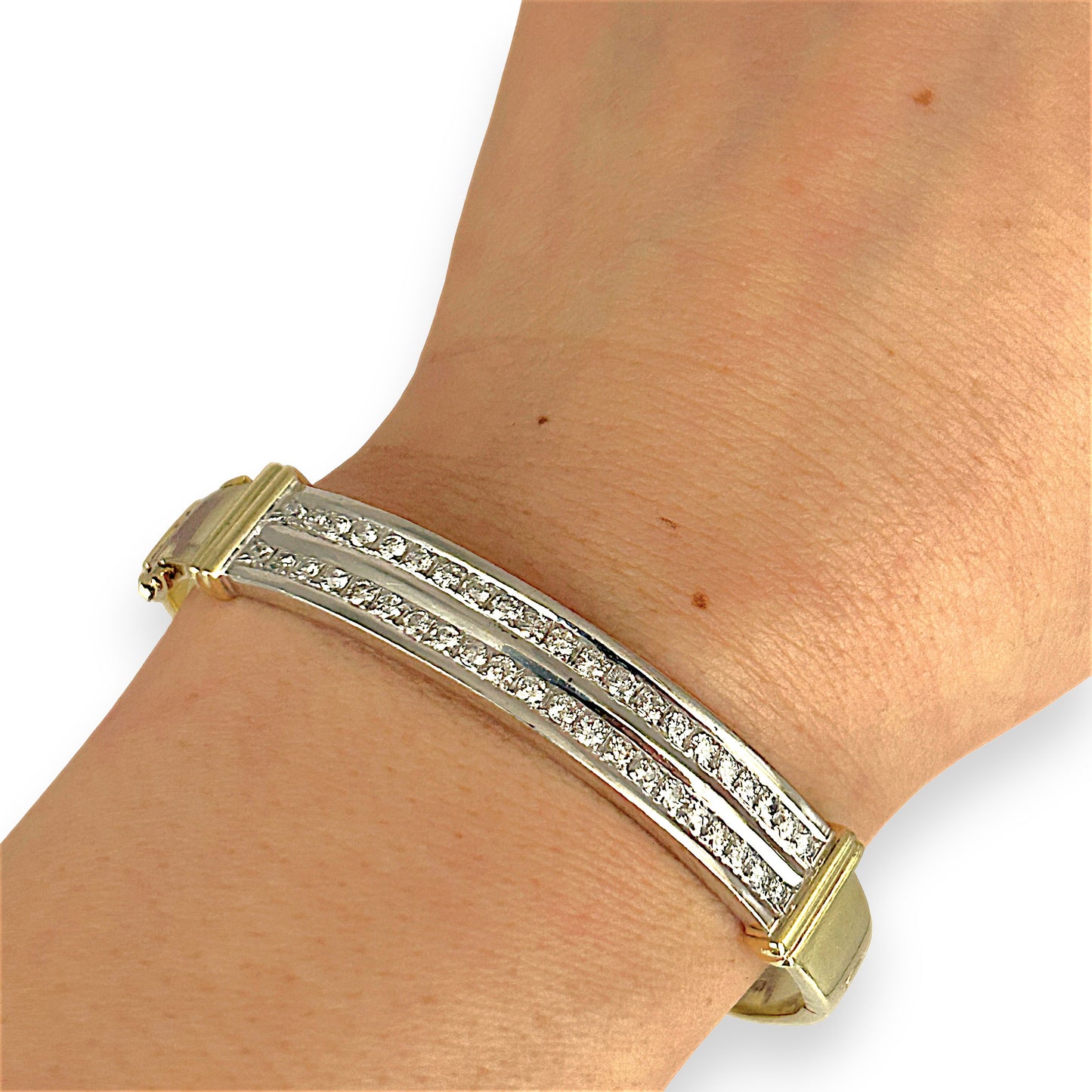 GOLD DEAL | 14ct (14K) Y/W Gold Lustre Line Bangle with 1.60ct Diamonds Valuation $15,950