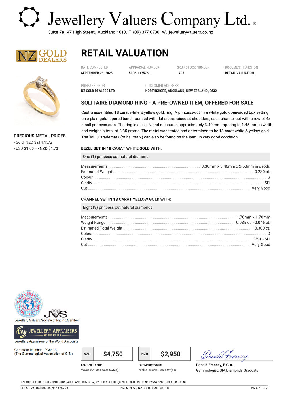 GOLD DEAL | 18ct (18K) Gold Michael HIll Solitaire Diamond 0.53ct Ring Valuation $4,750