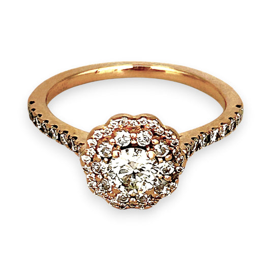 XMAS DEAL | 18kt Rose Gold Diamond Floral Halo Ring TDW 0.77ct Valuation $4,950