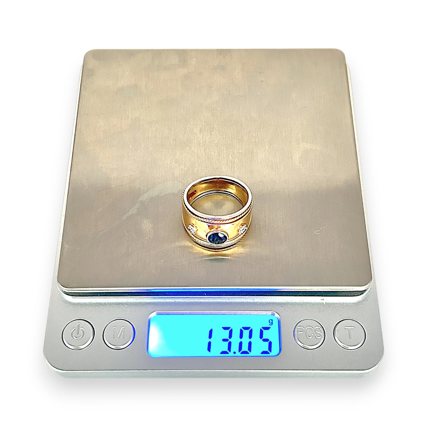 GOLD DEAL | 18ct (18K) Y/W Gold Royal Crest Sapphire & Diamond Ring Size R