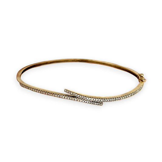 GOLD DEAL | 9ct (9K) Gold Diamond Crosslight Oval Bangle 70.3mm Valuation $4,750