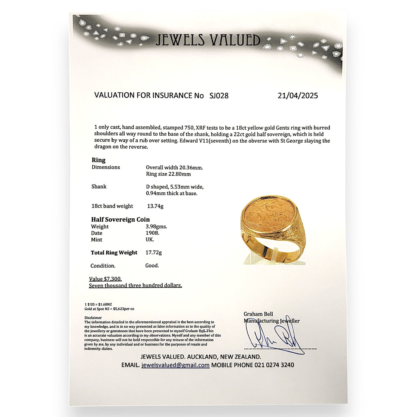 GOLD DEAL | FLASH SALE 22ct (22K) Half Soveriegn 18ct (18K) Gold Ring Valuation $7,300