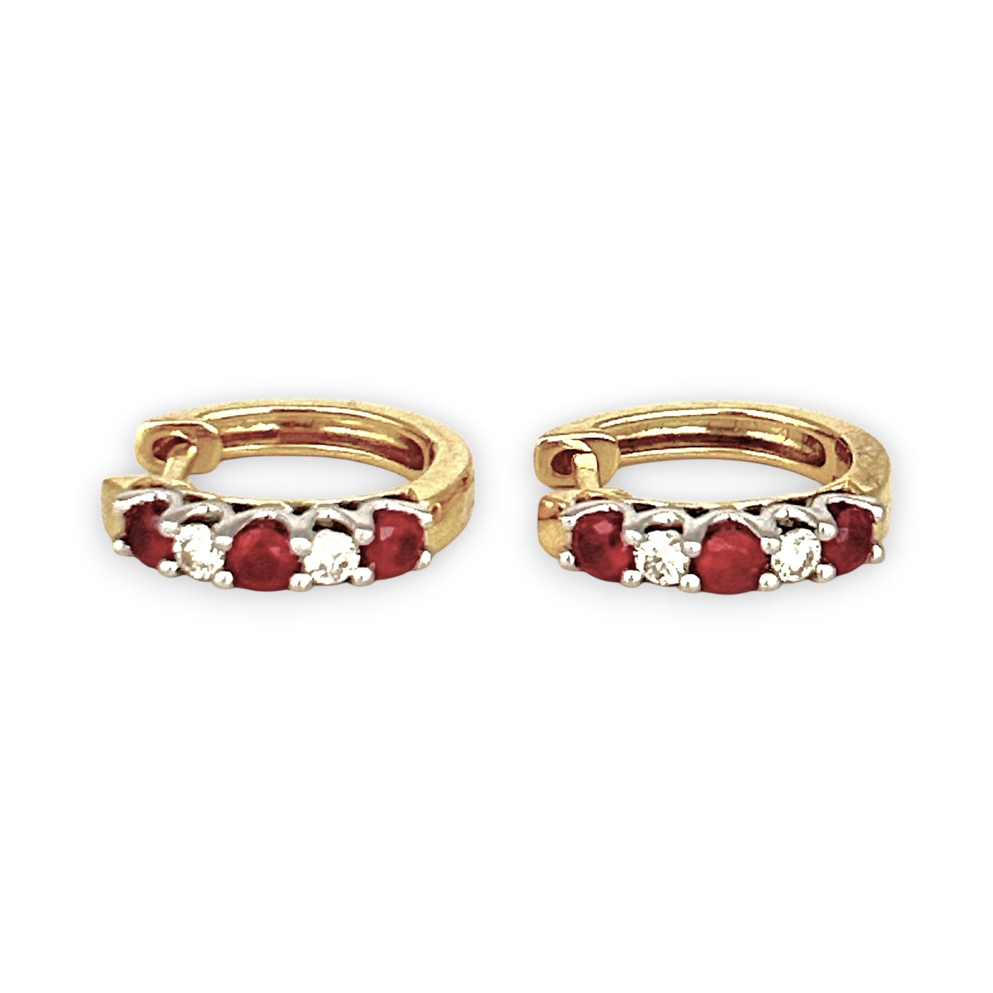 GOLD DEAL | 18ct Gold Ruby & Diamonds Huggie Earrings 13.9mm