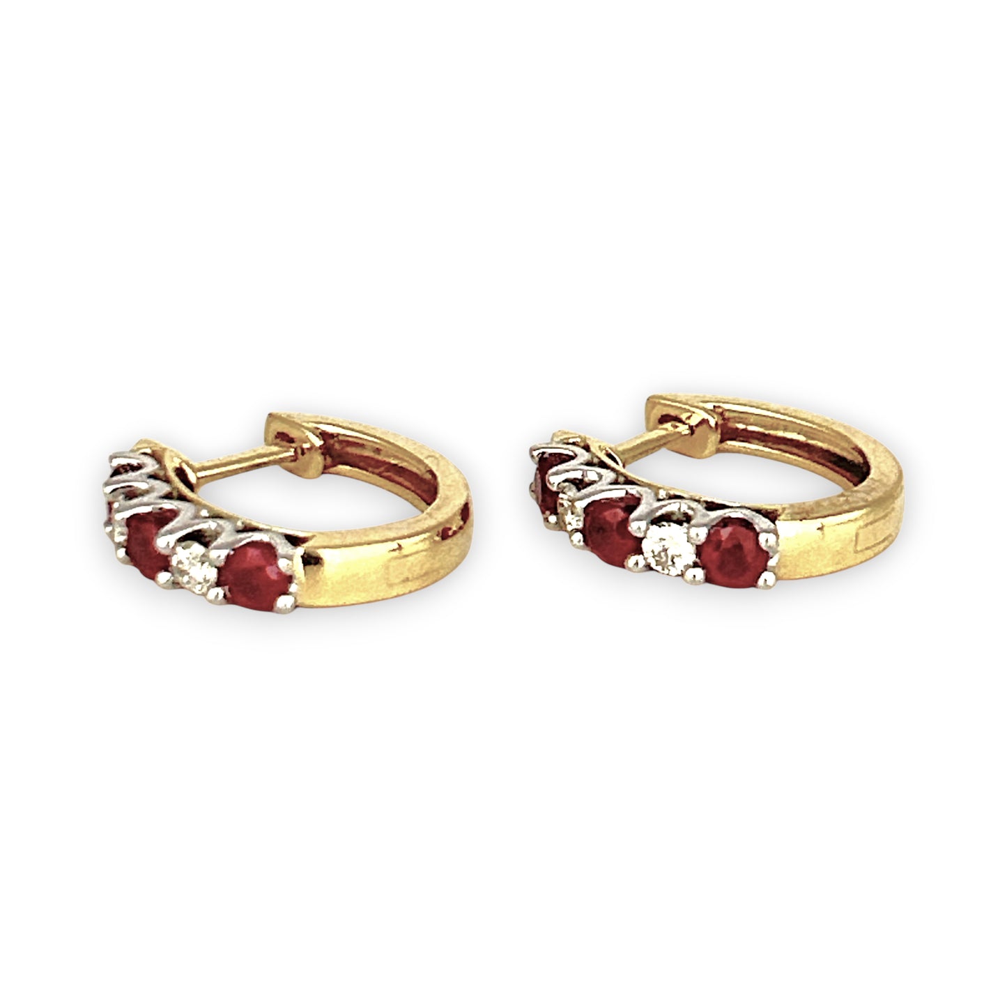 GOLD DEAL | 18ct Gold Ruby & Diamonds Huggie Earrings 13.9mm