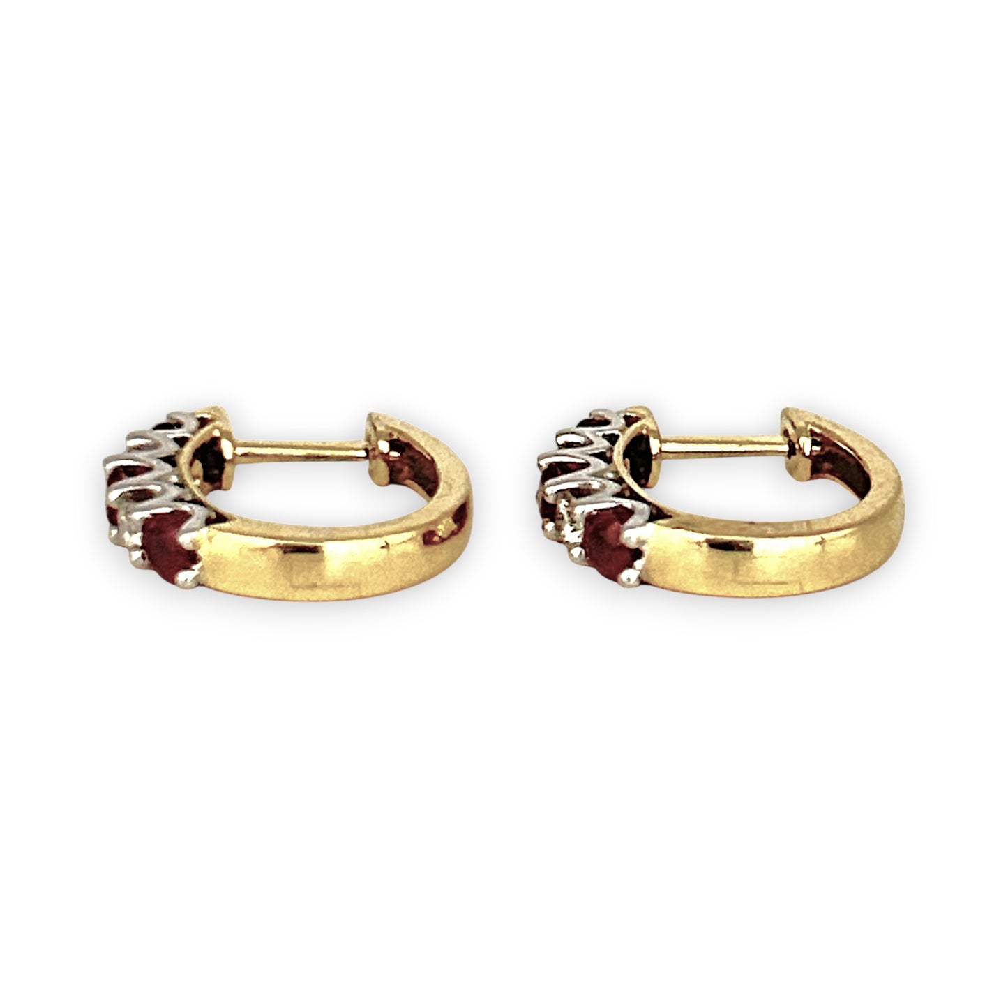 GOLD DEAL | 18ct Gold Ruby & Diamonds Huggie Earrings 13.9mm