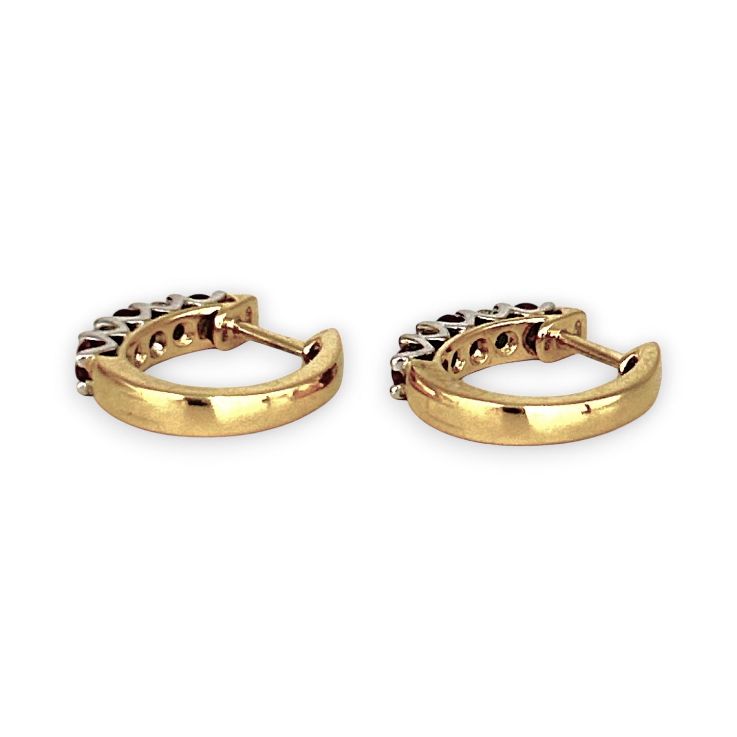 GOLD DEAL | 18ct Gold Ruby & Diamonds Huggie Earrings 13.9mm