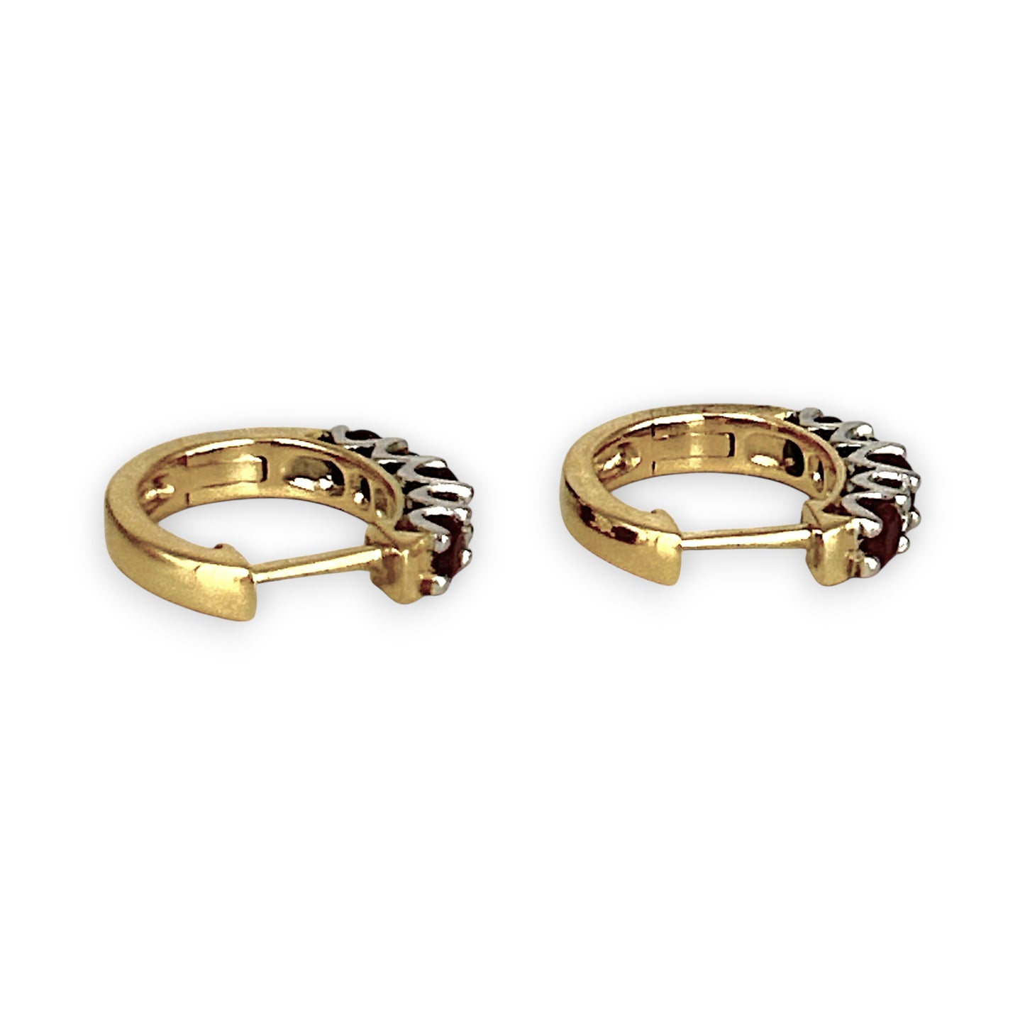 GOLD DEAL | 18ct Gold Ruby & Diamonds Huggie Earrings 13.9mm