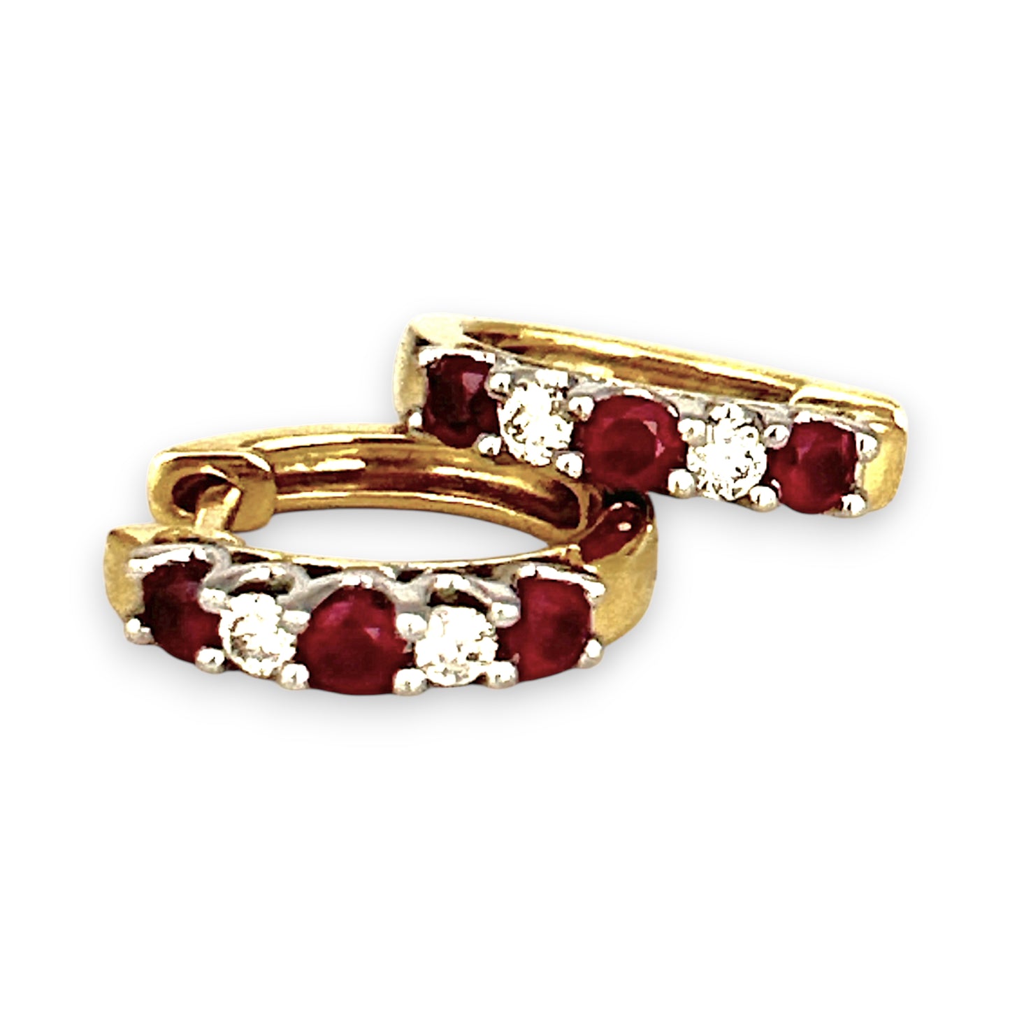 GOLD DEAL | 18ct Gold Ruby & Diamonds Huggie Earrings 13.9mm