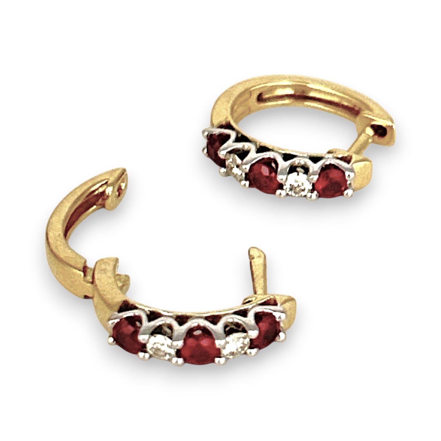 GOLD DEAL | 18ct Gold Ruby & Diamonds Huggie Earrings 13.9mm