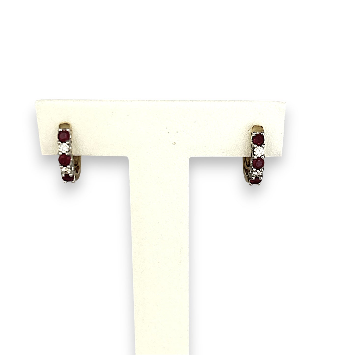 GOLD DEAL | 18ct Gold Ruby & Diamonds Huggie Earrings 13.9mm
