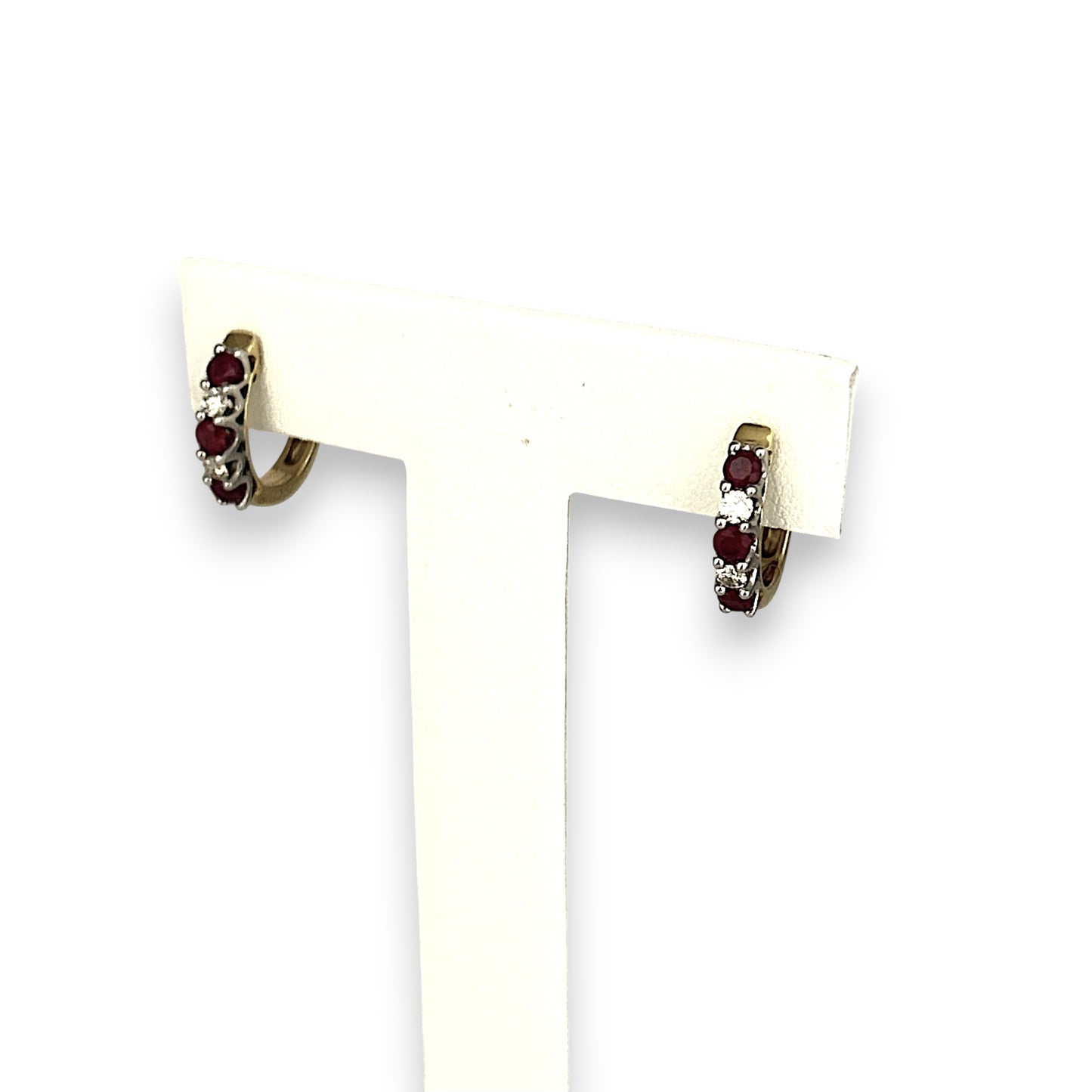 GOLD DEAL | 18ct Gold Ruby & Diamonds Huggie Earrings 13.9mm