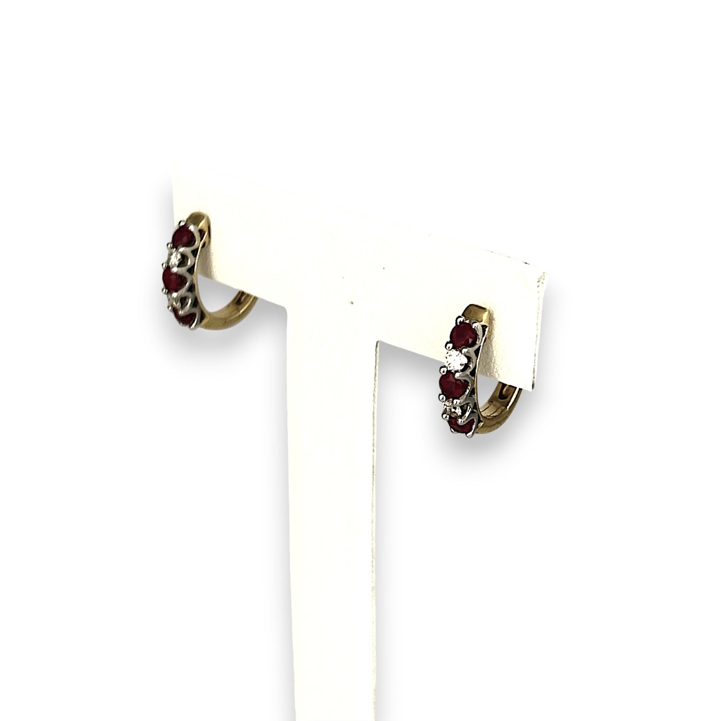 GOLD DEAL | 18ct Gold Ruby & Diamonds Huggie Earrings 13.9mm