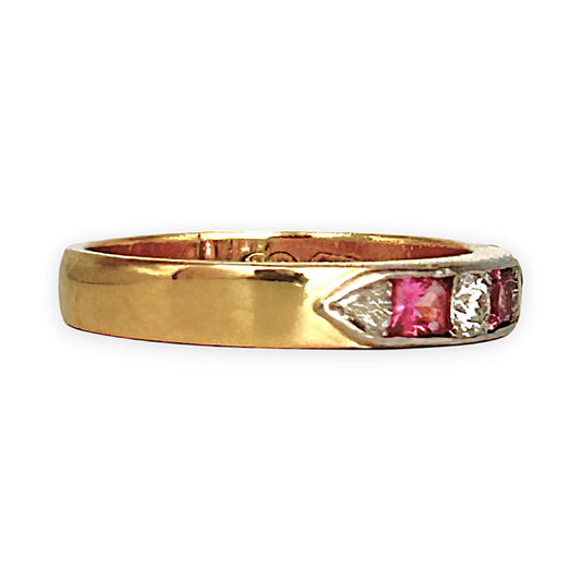 XMAS DEAL | 18kt Gold Pink Sapphire & Diamond Ring Size K1/2