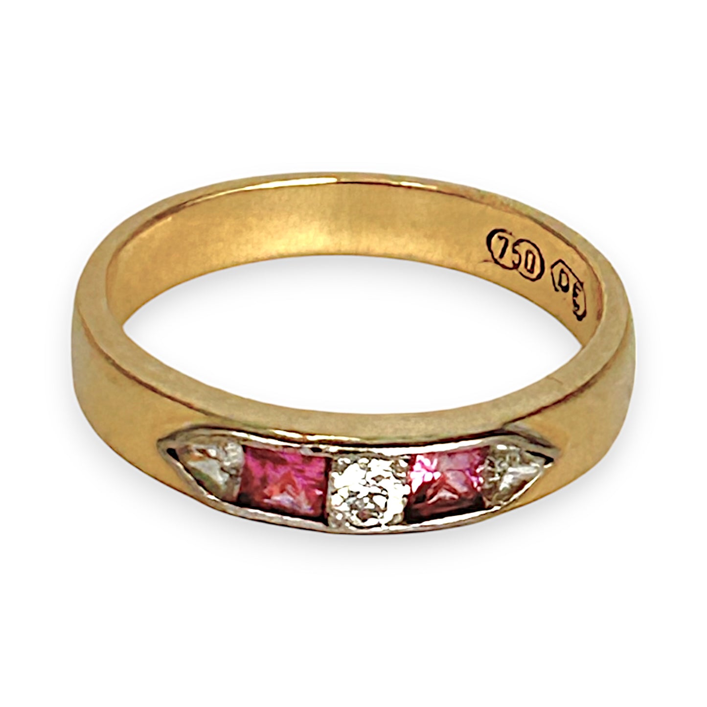 GOLD DEAL | 18ct (18K) Gold Pink Sapphire & Diamond Ring Size K1/2