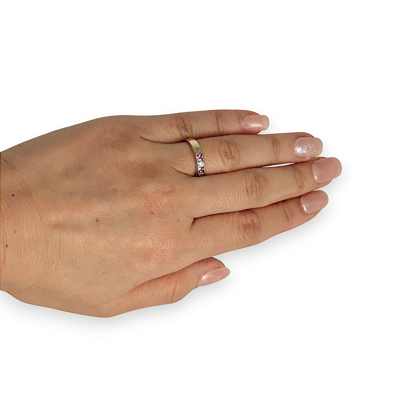 GOLD DEAL | 18ct (18K) Gold Pink Sapphire & Diamond Ring Size K1/2
