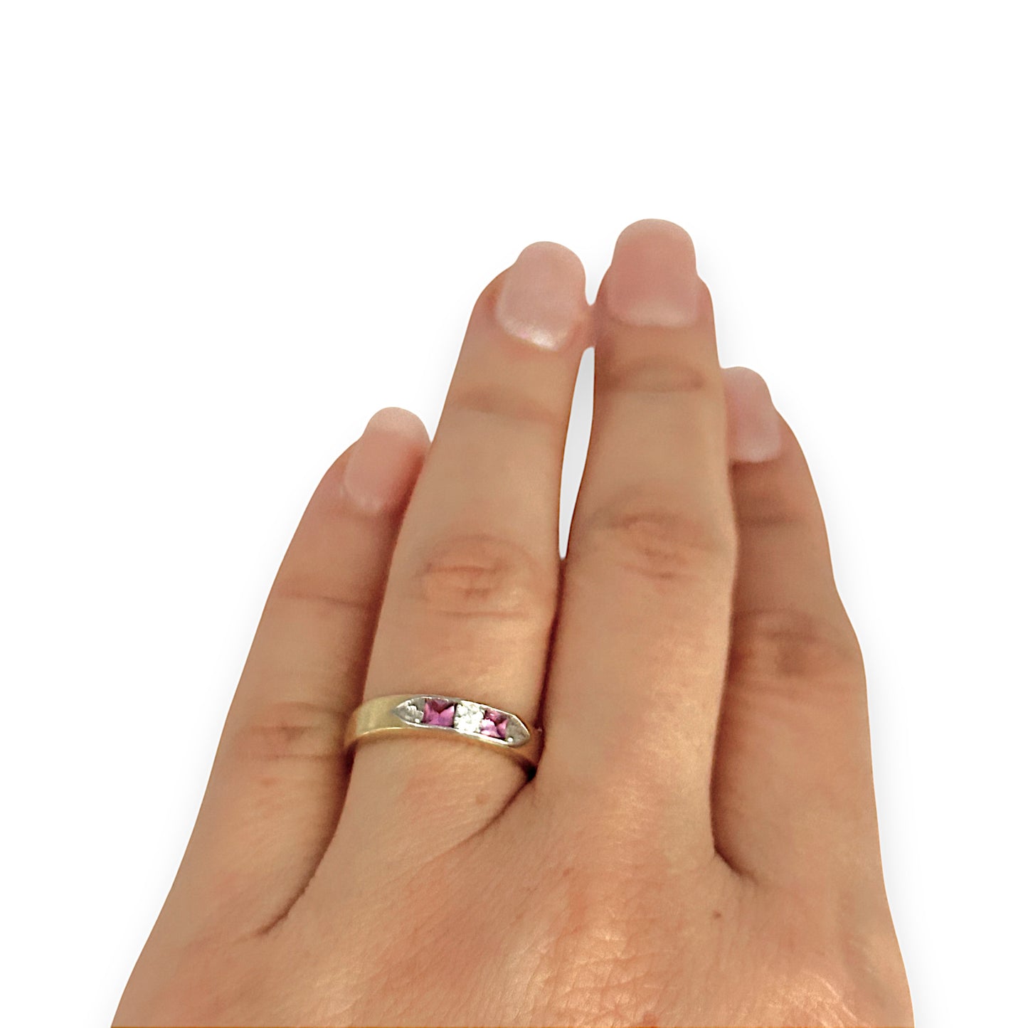 GOLD DEAL | 18ct (18K) Gold Pink Sapphire & Diamond Ring Size K1/2