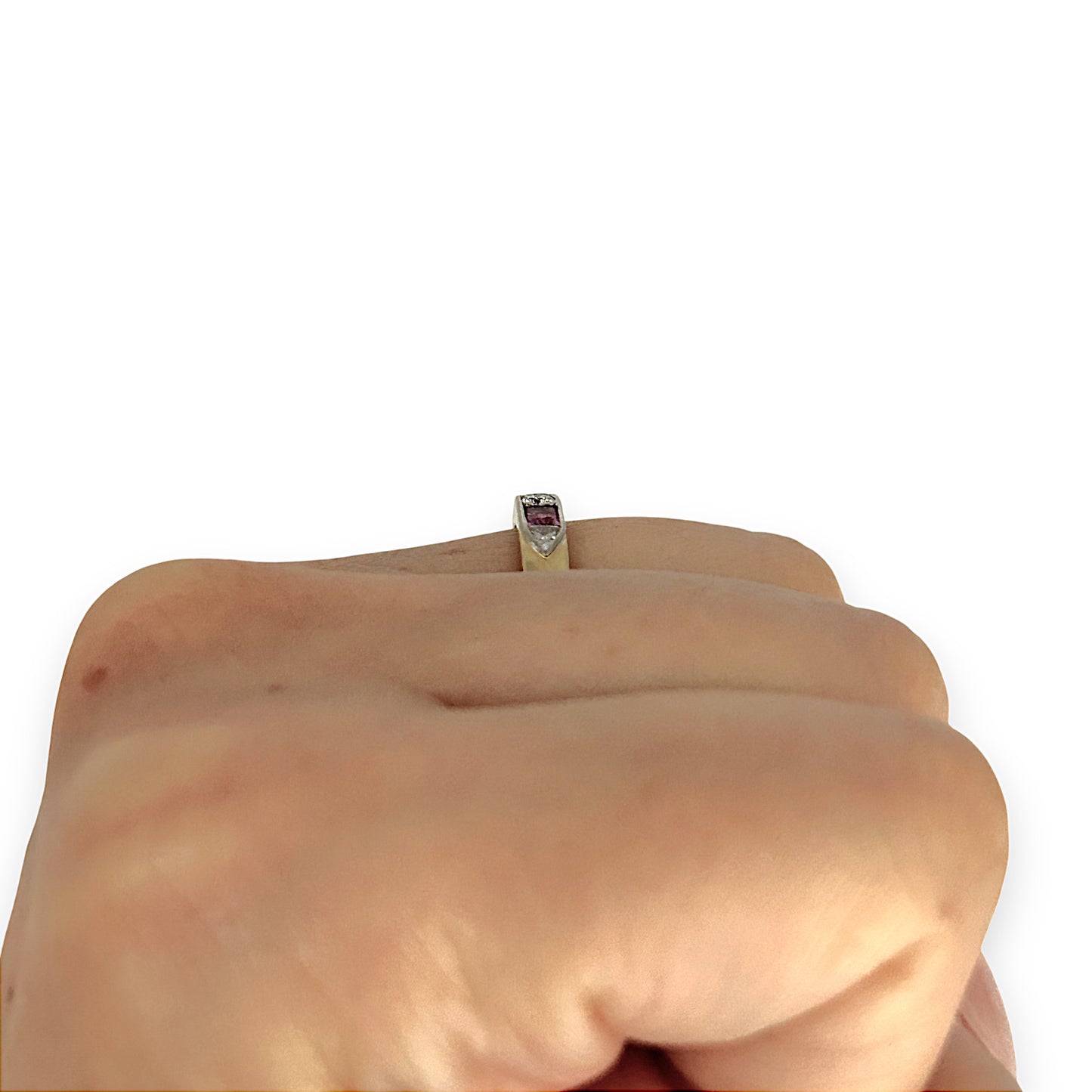 GOLD DEAL | 18ct (18K) Gold Pink Sapphire & Diamond Ring Size K1/2