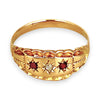 XMAS DEAL | 18kt Gold Solara Vintage Ring with Garnets & Diamond Size Q
